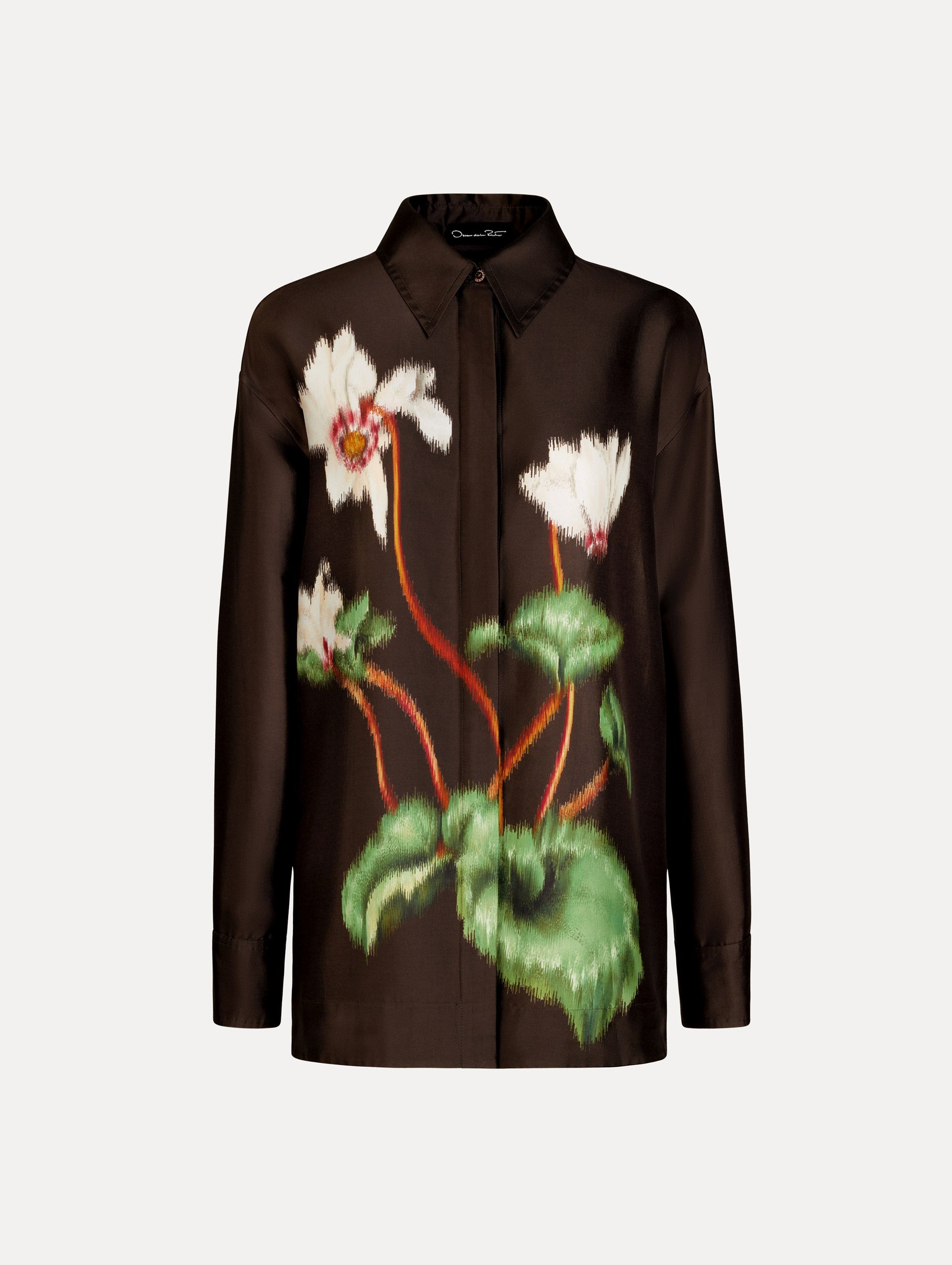 Oscar de la Renta Chiné Cyclamen Silk Mikado Blouse