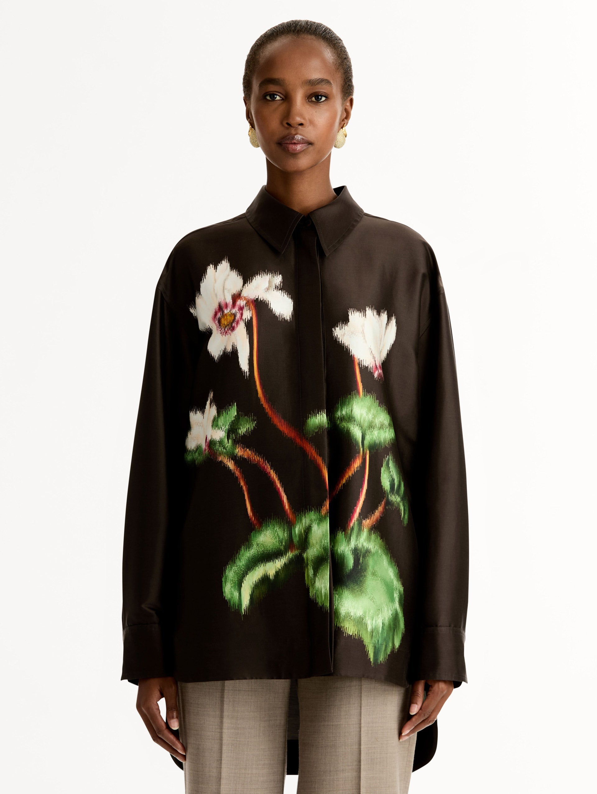 Oscar de la Renta Chiné Cyclamen Silk Mikado Blouse