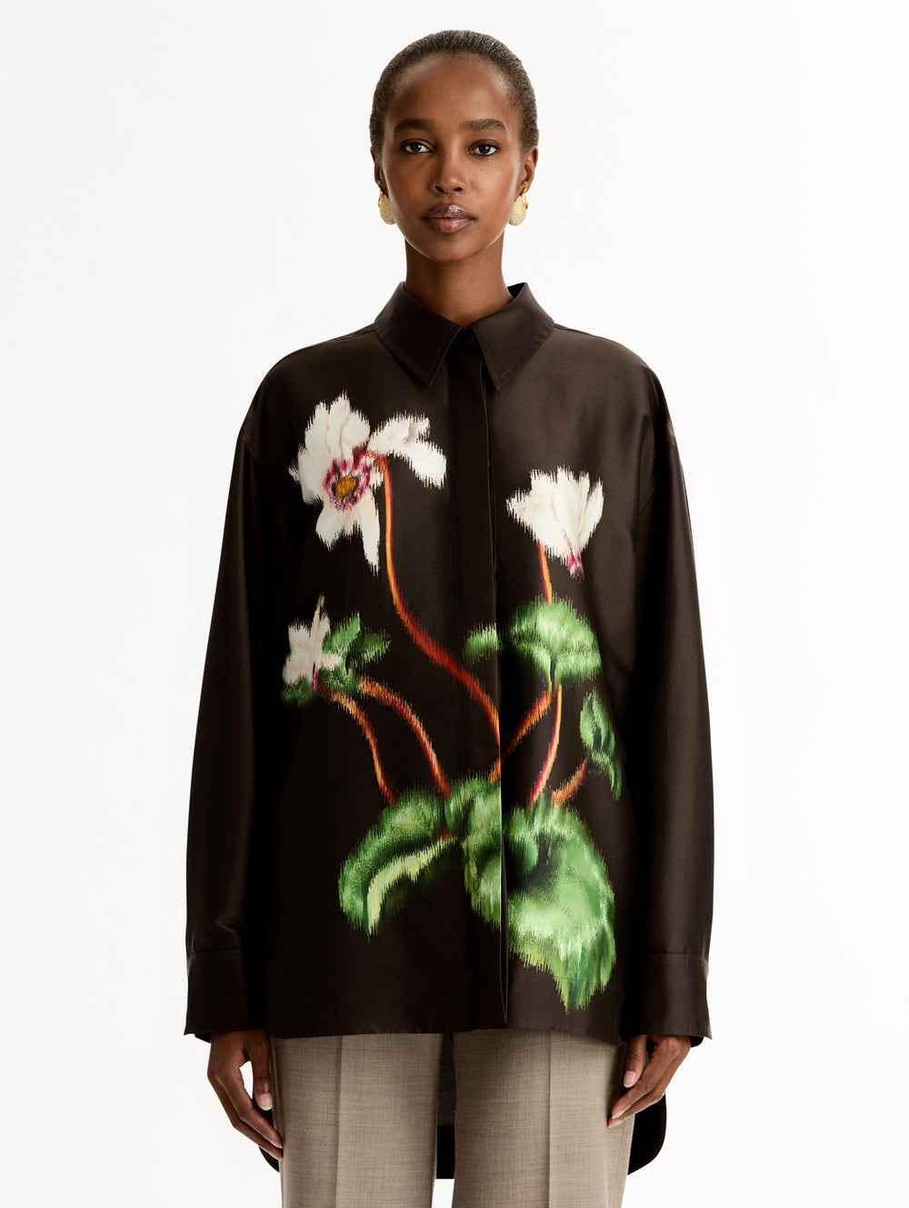 Oscar de la Renta Chiné Cyclamen Silk Mikado Blouse