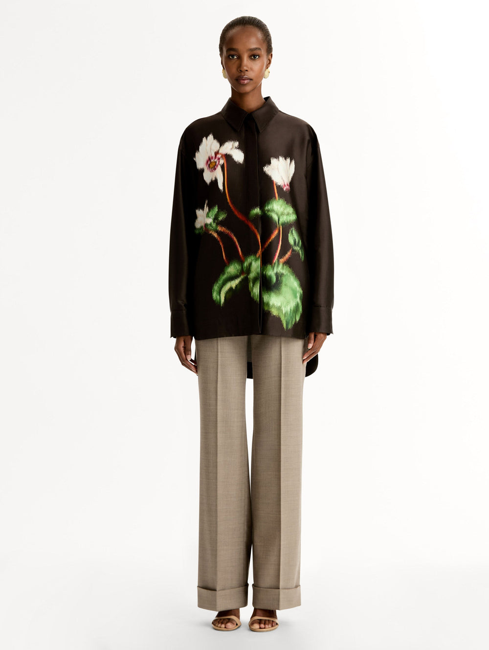 Oscar de la Renta Chiné Cyclamen Silk Mikado Blouse