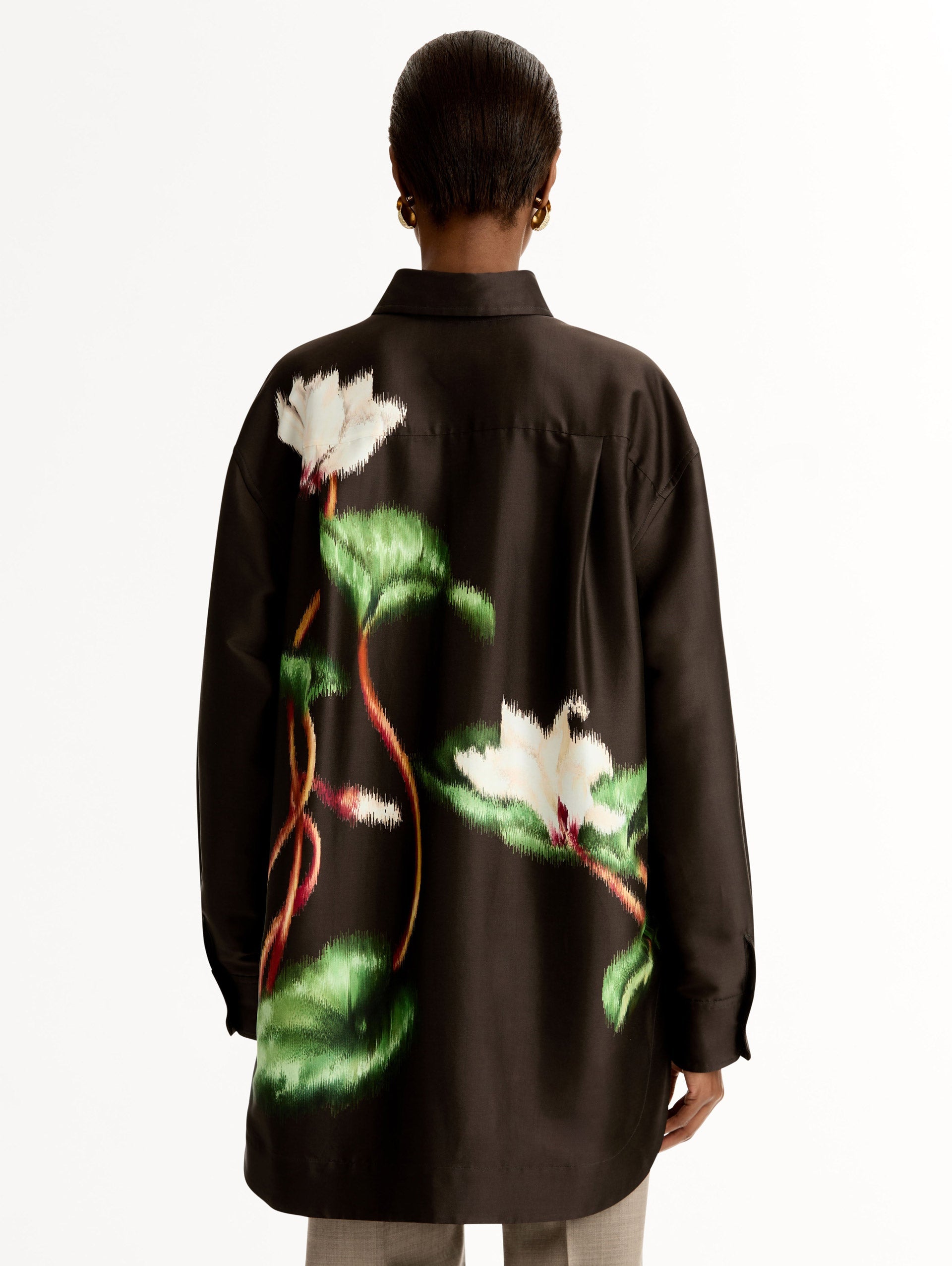 Oscar de la Renta Chiné Cyclamen Silk Mikado Blouse