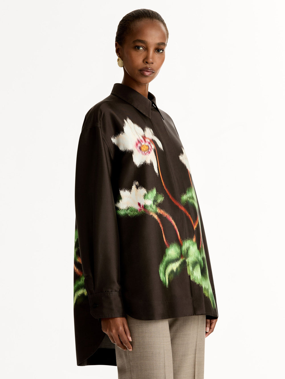 Oscar de la Renta Chiné Cyclamen Silk Mikado Blouse