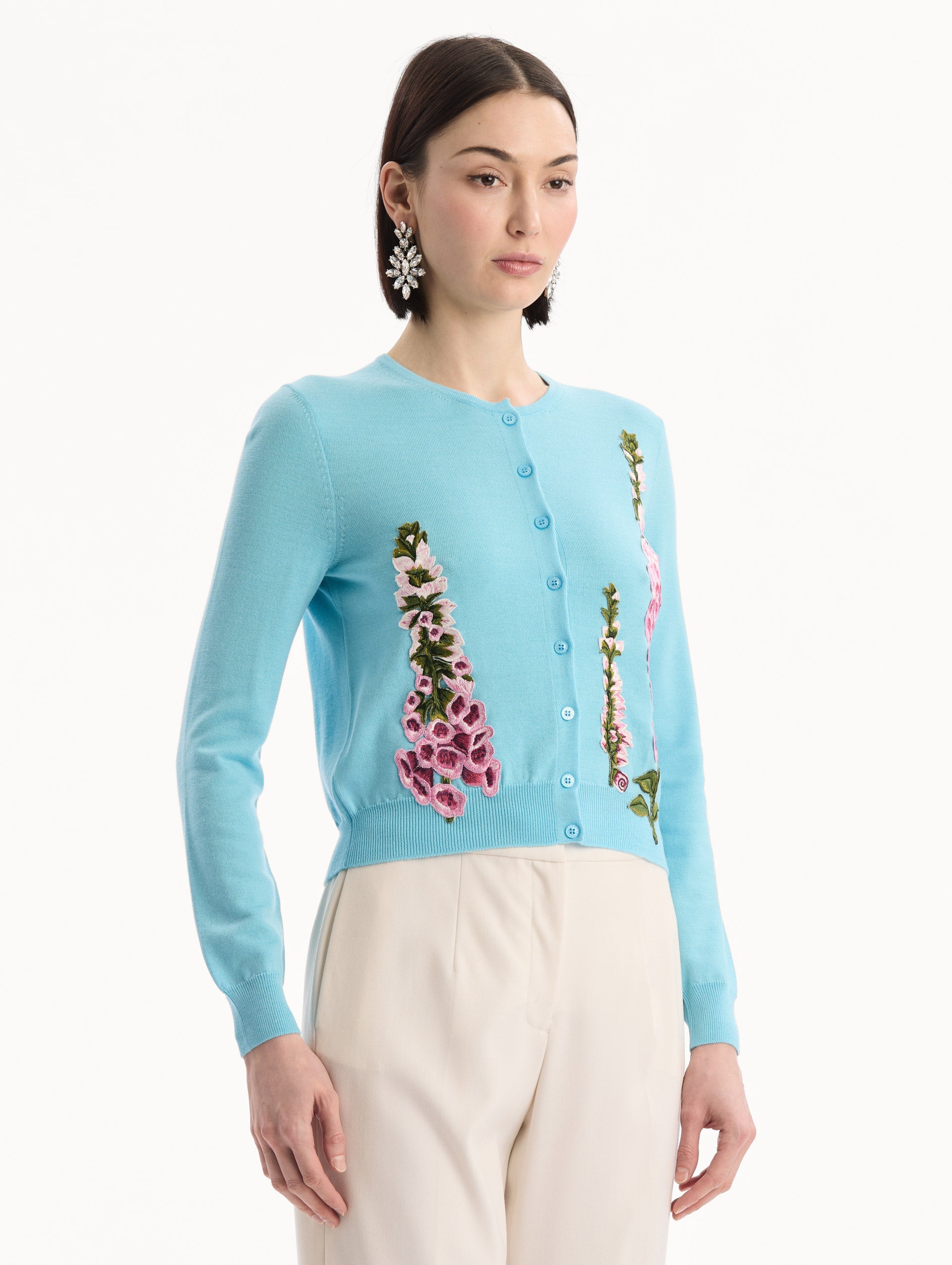 Oscar de la Renta Foxglove Threadwork Cardigan