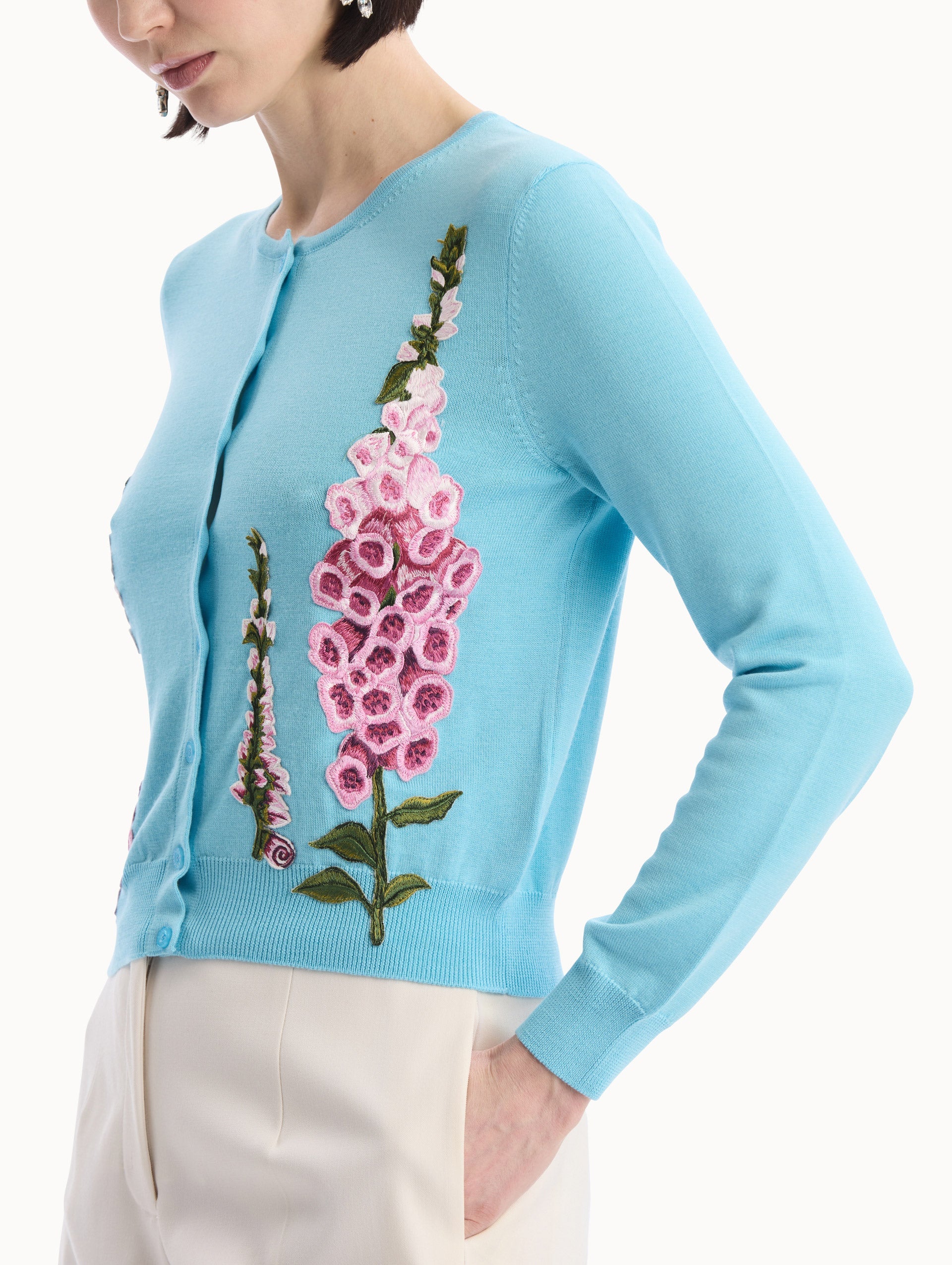 Oscar de la Renta Foxglove Threadwork Cardigan