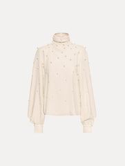 Oscar de la Renta Pearl Cluster Georgette Blouse