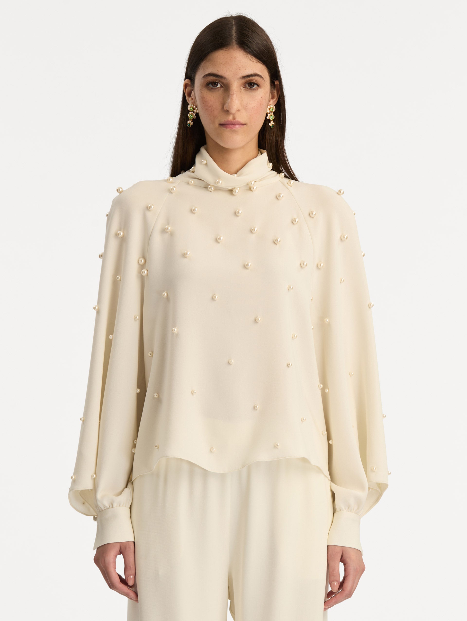 Oscar de la Renta Pearl Cluster Georgette Blouse
