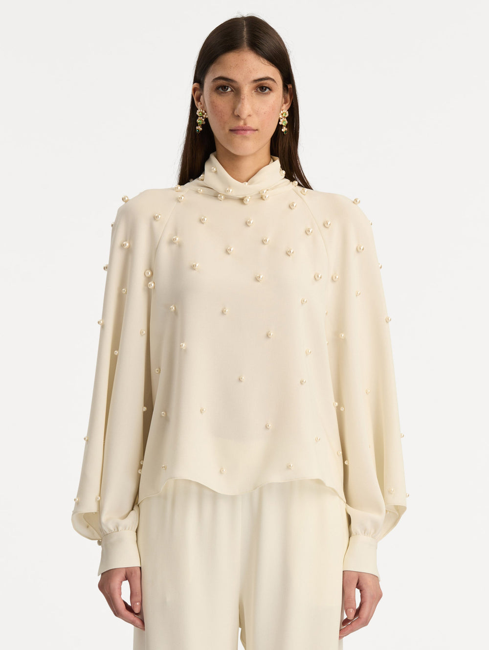 Oscar de la Renta Pearl Cluster Georgette Blouse