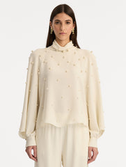 Oscar de la Renta Pearl Cluster Georgette Blouse