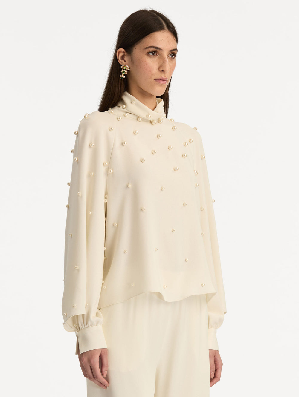 Oscar de la Renta Pearl Cluster Georgette Blouse
