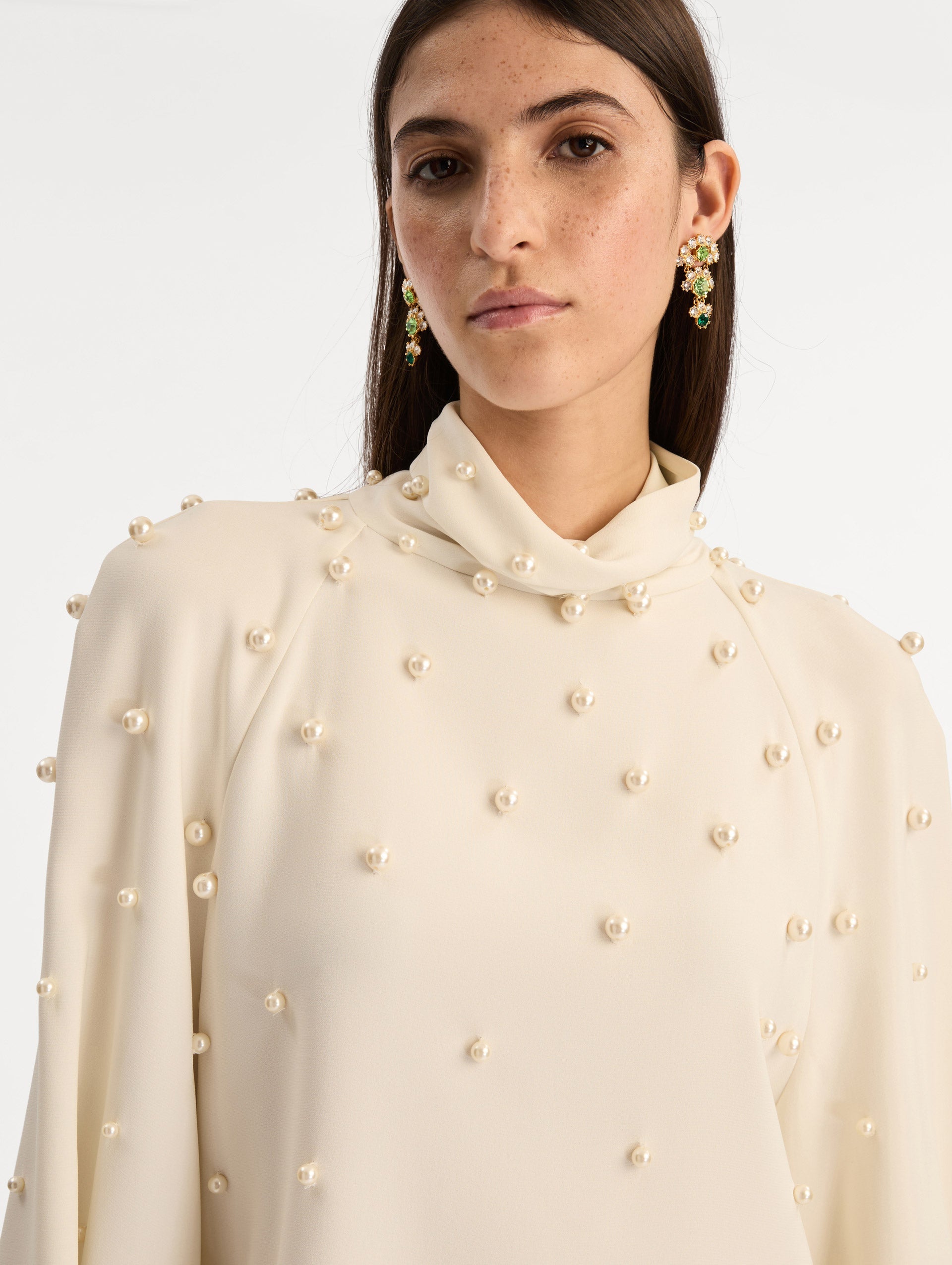 Oscar de la Renta Pearl Cluster Georgette Blouse