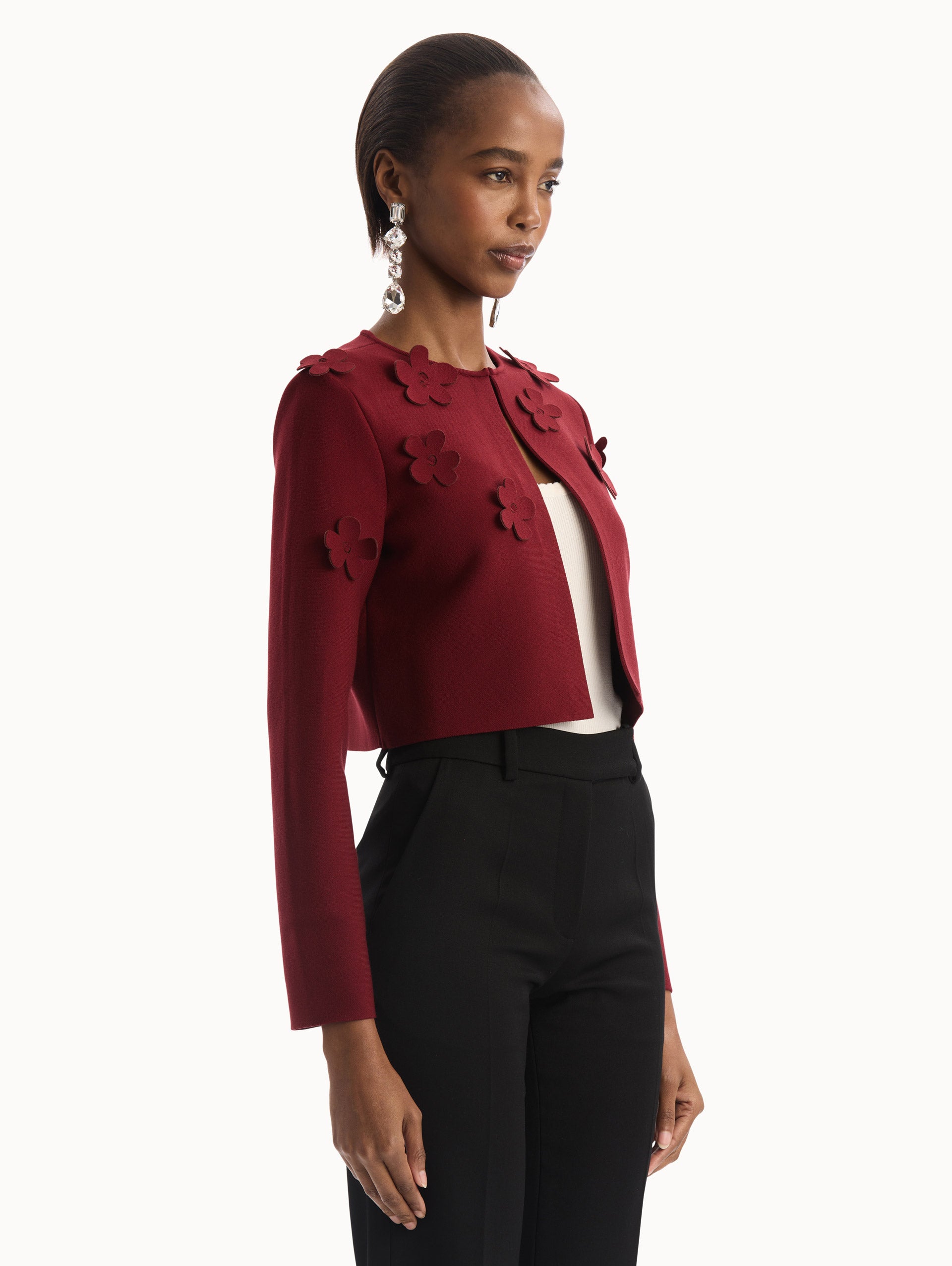 Oscar de la Renta Laser-Cut Floral Knit Cardigan