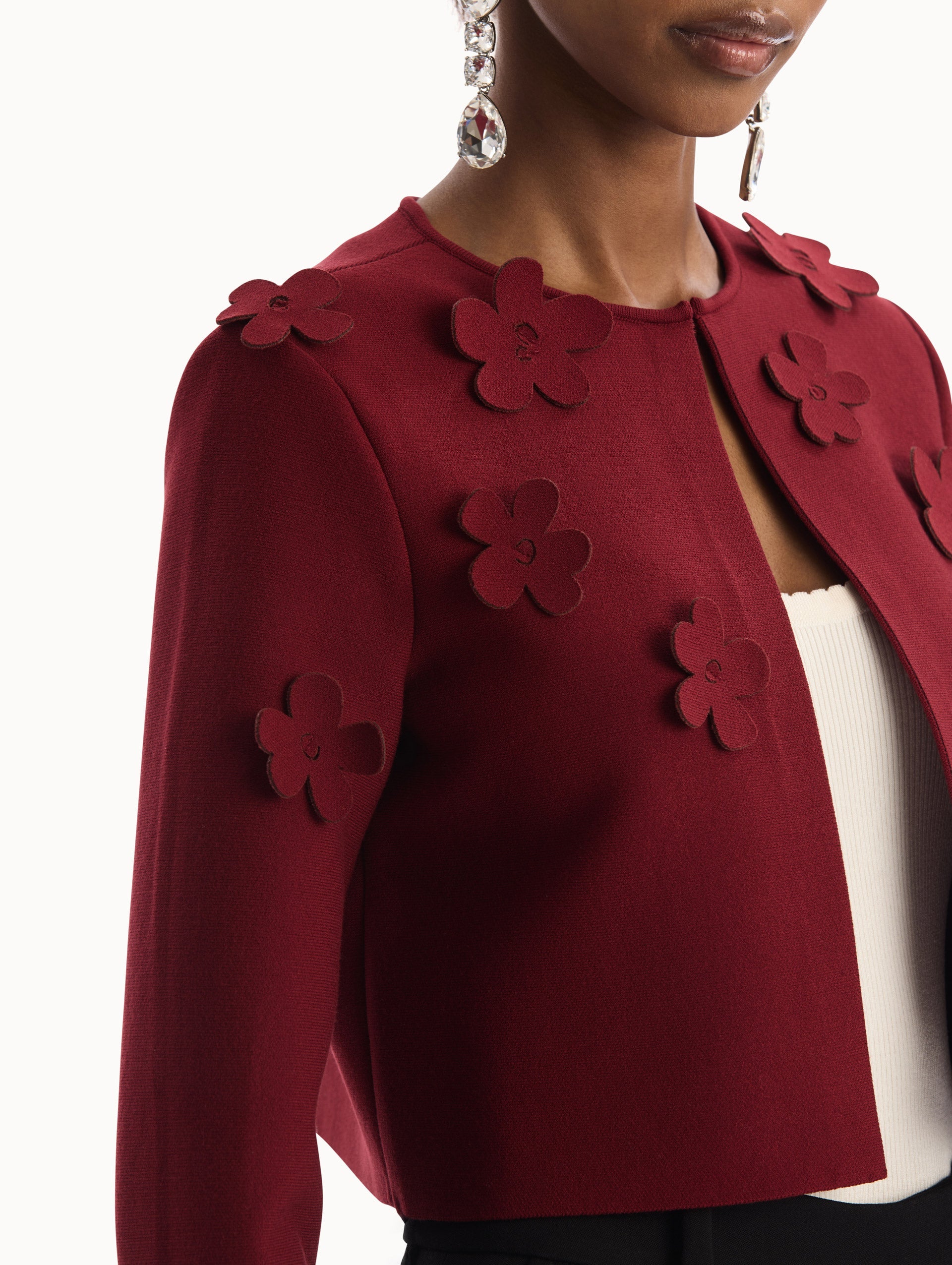 Oscar de la Renta Laser-Cut Floral Knit Cardigan