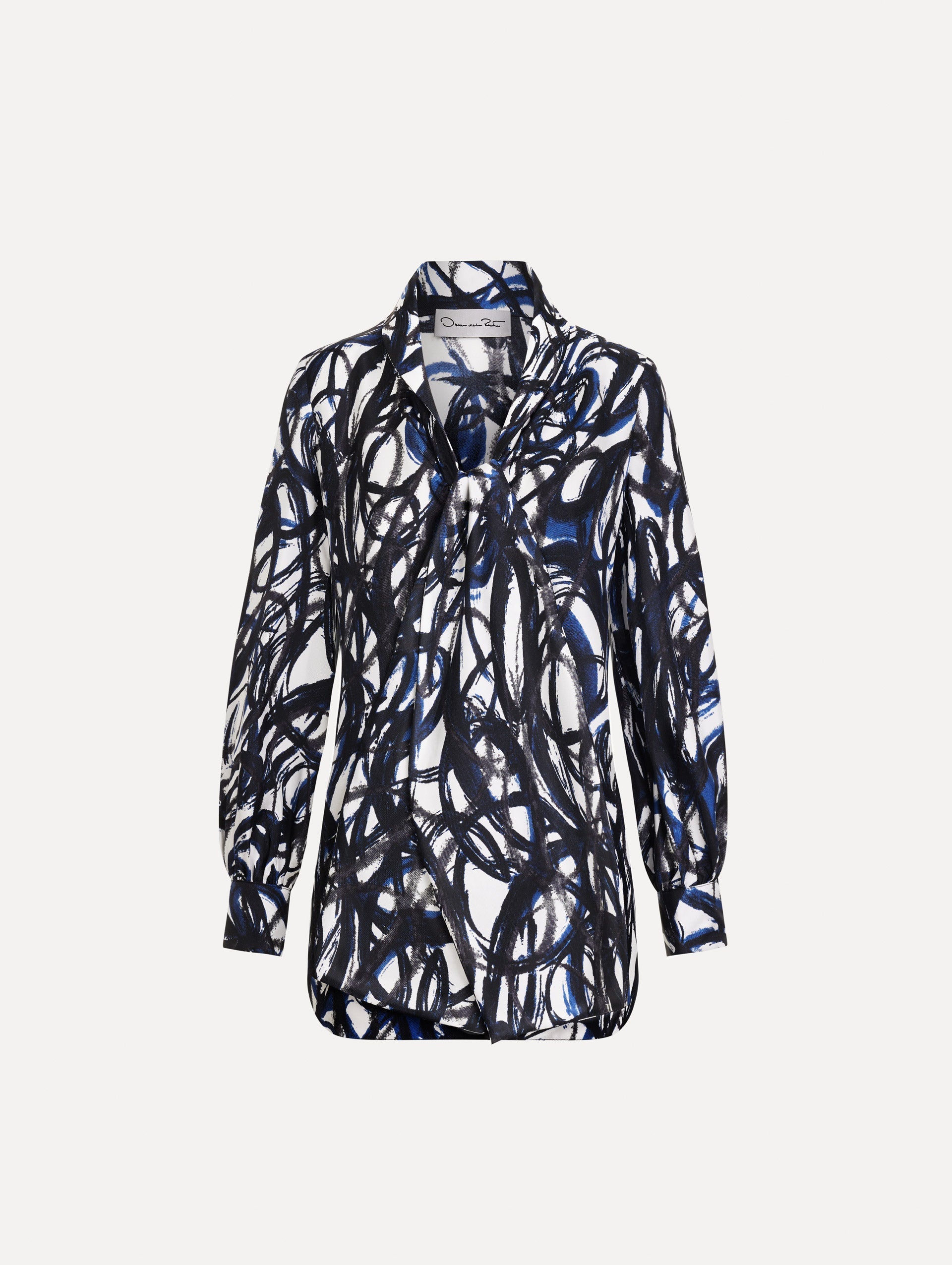 Oscar de la Renta Abstract Sketch Silk Twill Blouse