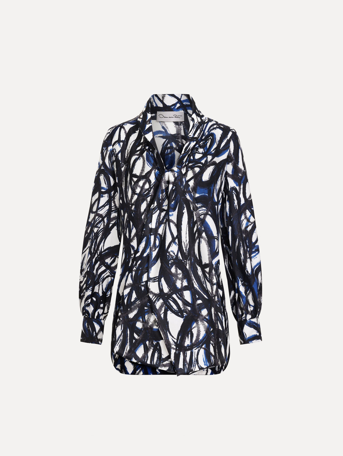 Oscar de la Renta Abstract Sketch Silk Twill Blouse