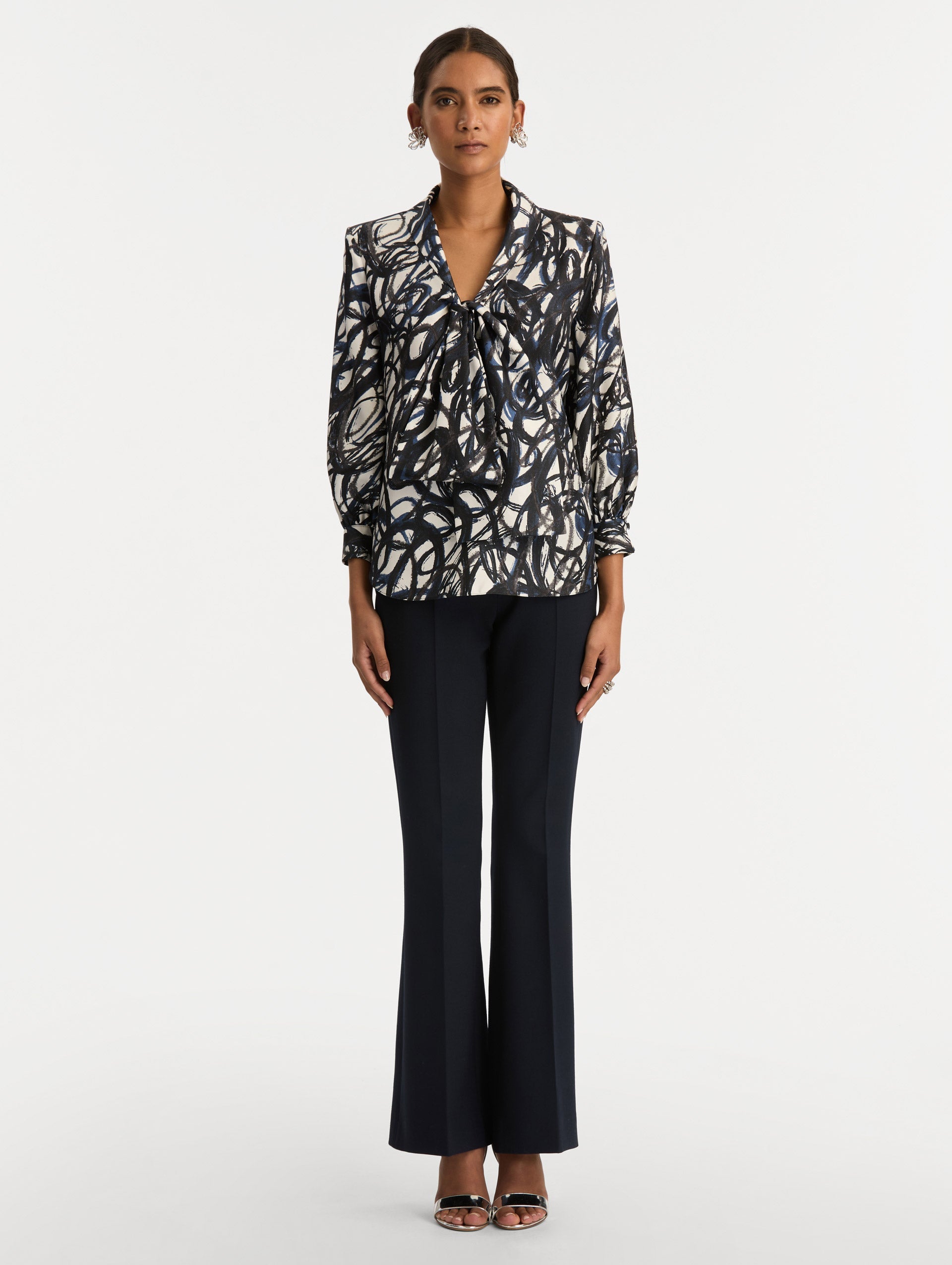 Oscar de la Renta Abstract Sketch Silk Twill Blouse