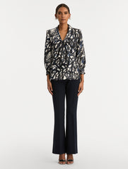 Oscar de la Renta Abstract Sketch Silk Twill Blouse