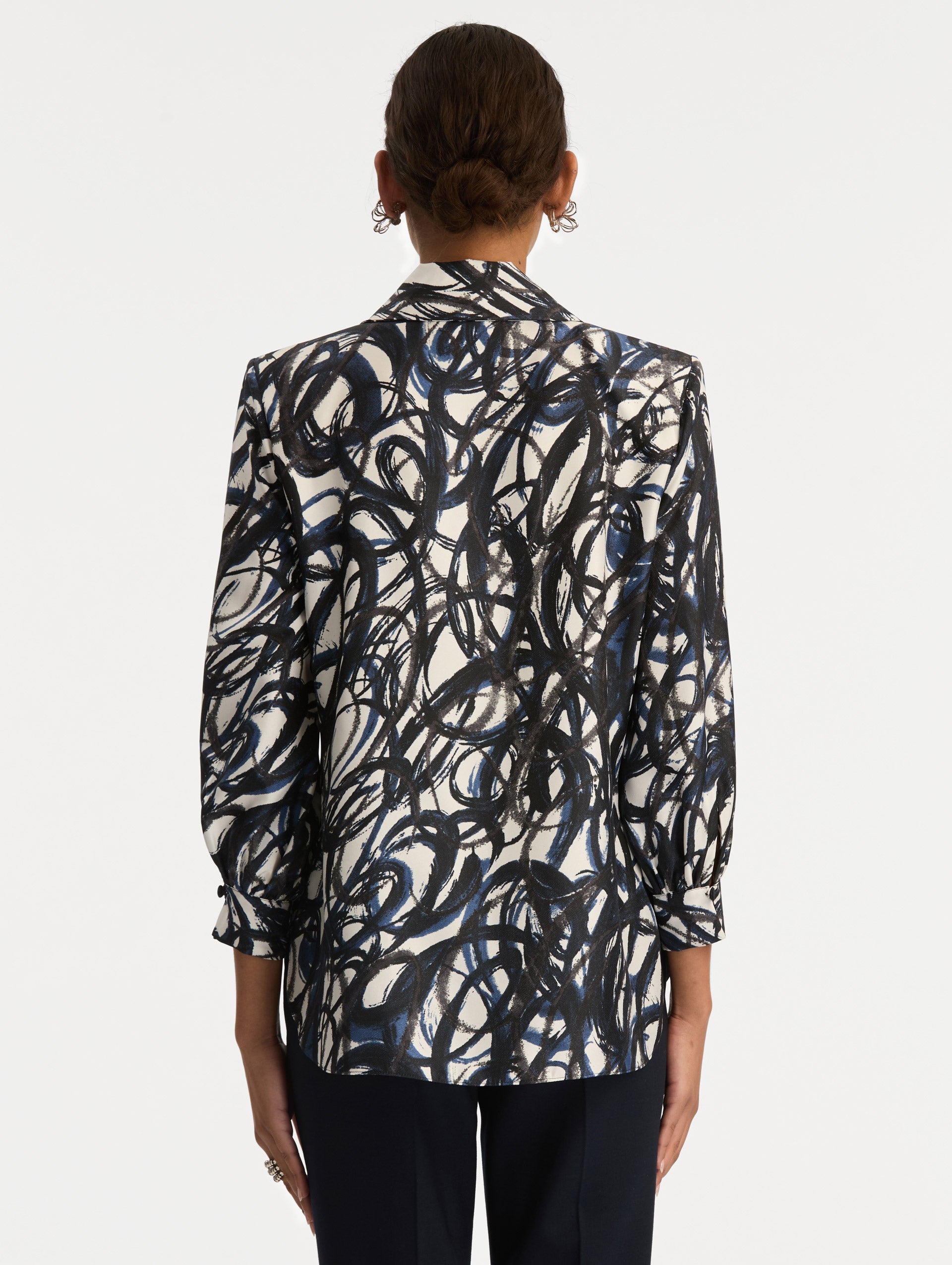 Oscar de la Renta Abstract Sketch Silk Twill Blouse