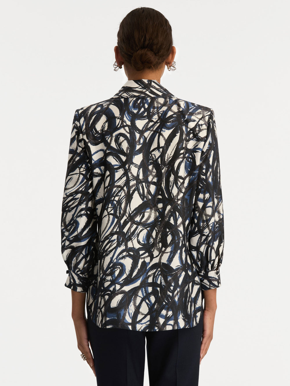 Oscar de la Renta Abstract Sketch Silk Twill Blouse