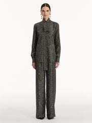Oscar de la Renta Chevron Tie-Neck Silk Twill Blouse