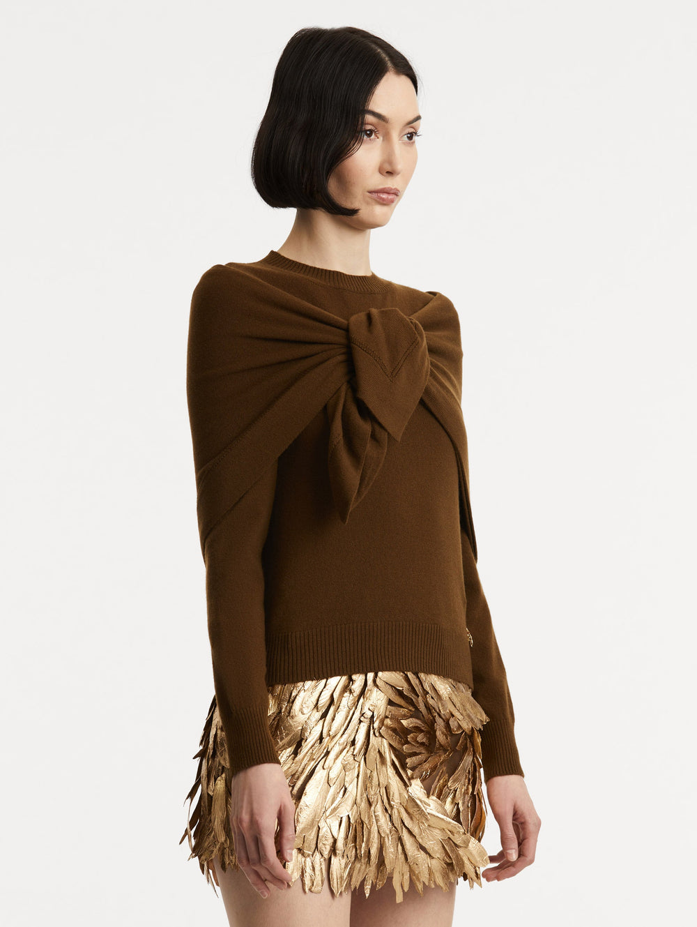 Oscar de la Renta O Flower Cashmere Pullover with Scarf