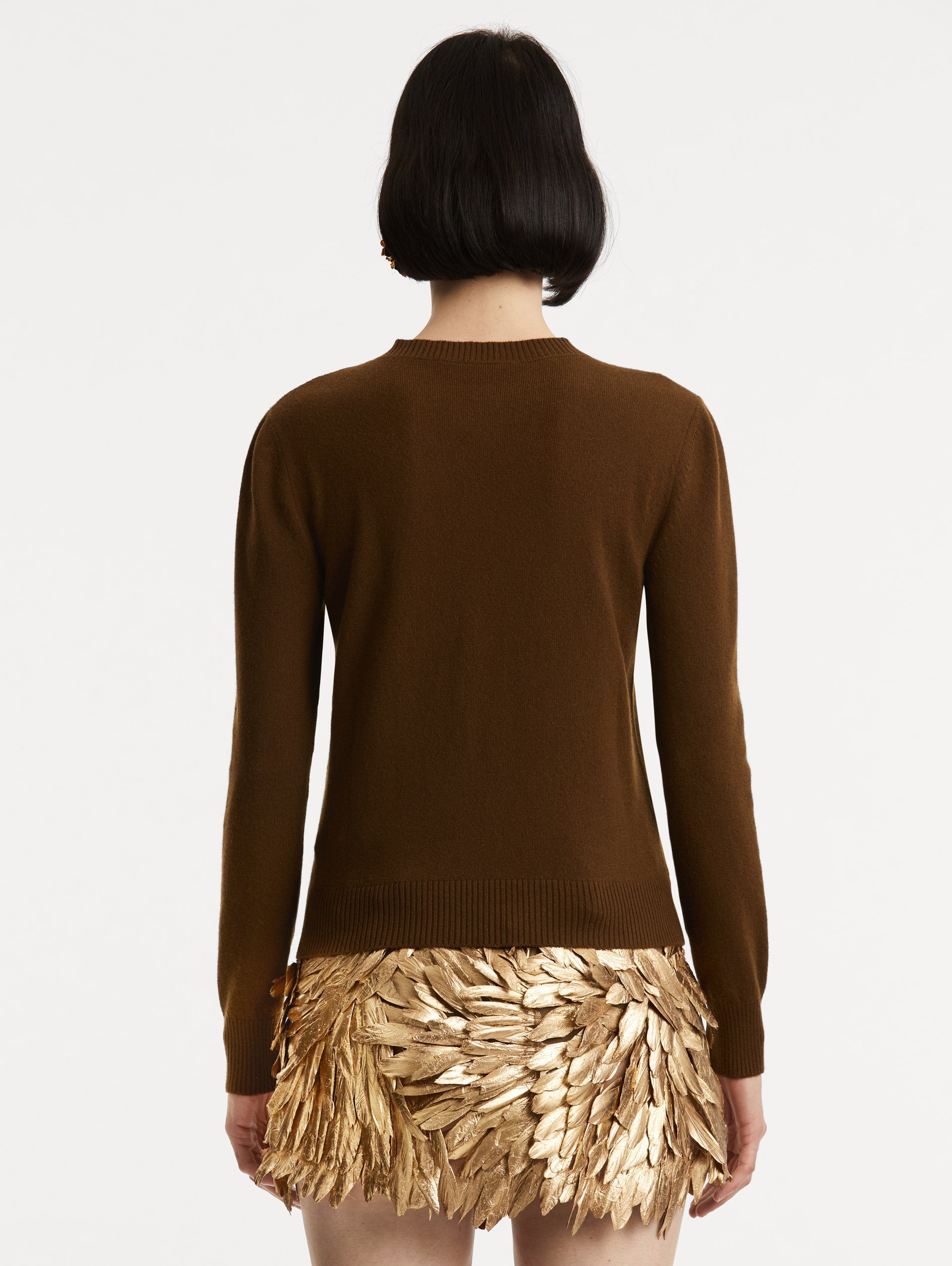 Oscar de la Renta O Flower Cashmere Pullover with Scarf