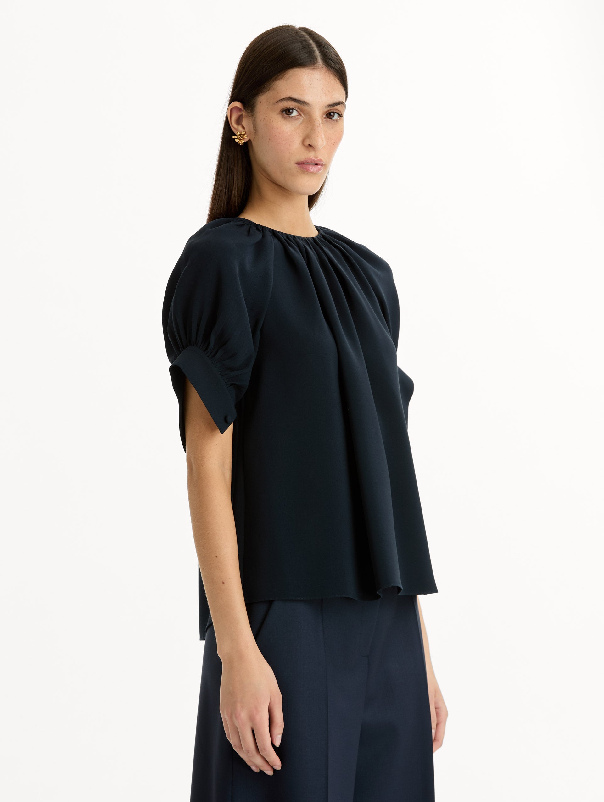 Oscar de la Renta Gathered Silk Georgette Blouse