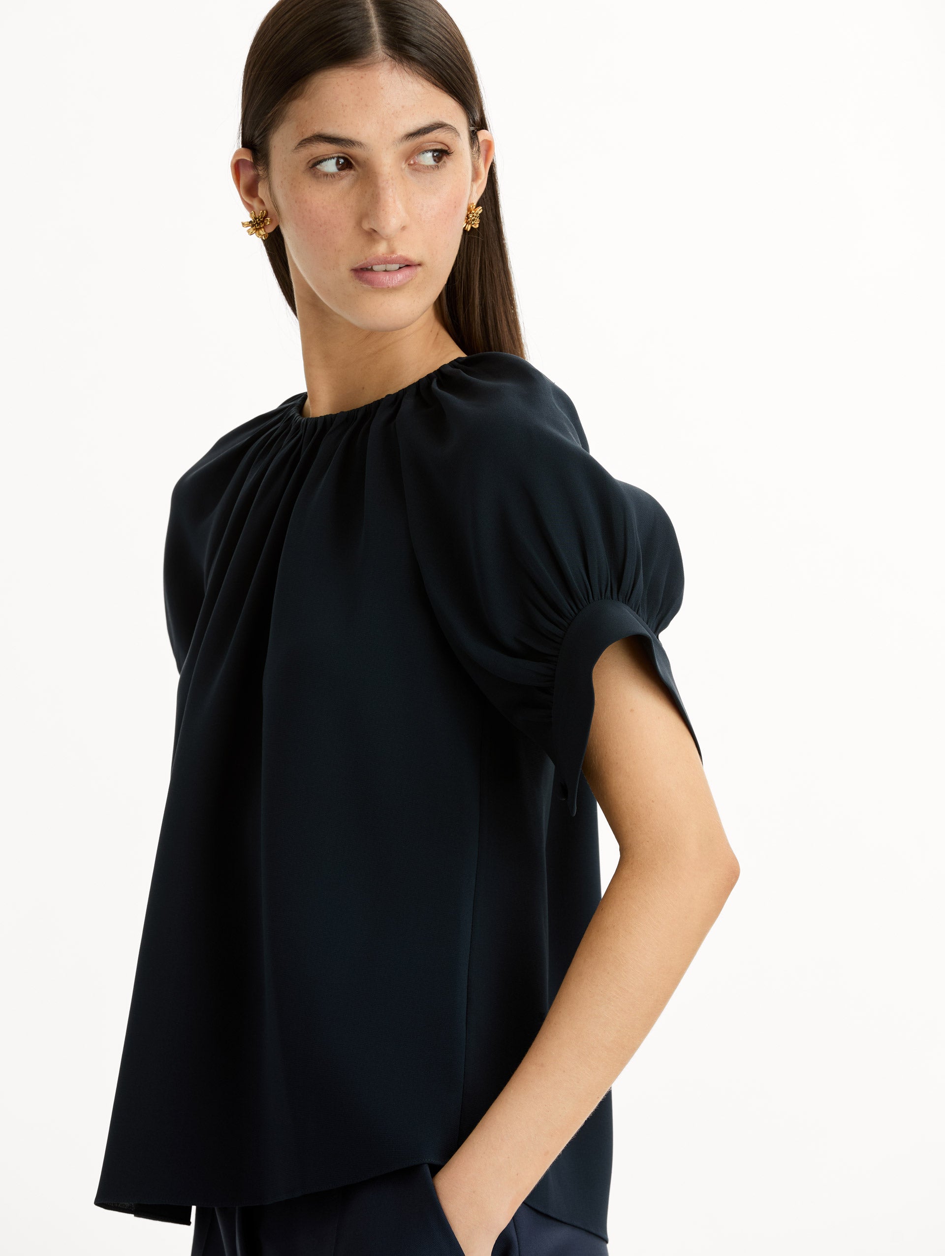 Oscar de la Renta Gathered Silk Georgette Blouse