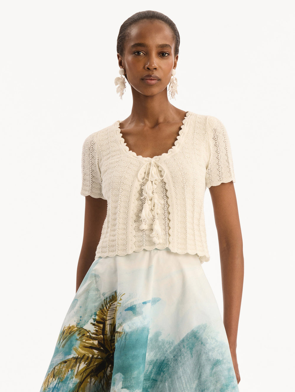 Oscar de la Renta Pointelle Weave Cardigan