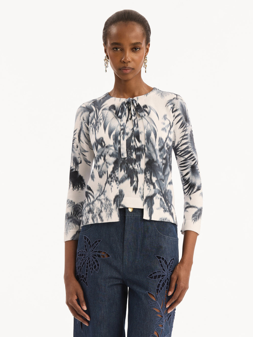 Oscar de la Renta Chiné Palm Leaves Cardigan