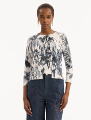 Oscar de la Renta Chiné Palm Leaves Cardigan