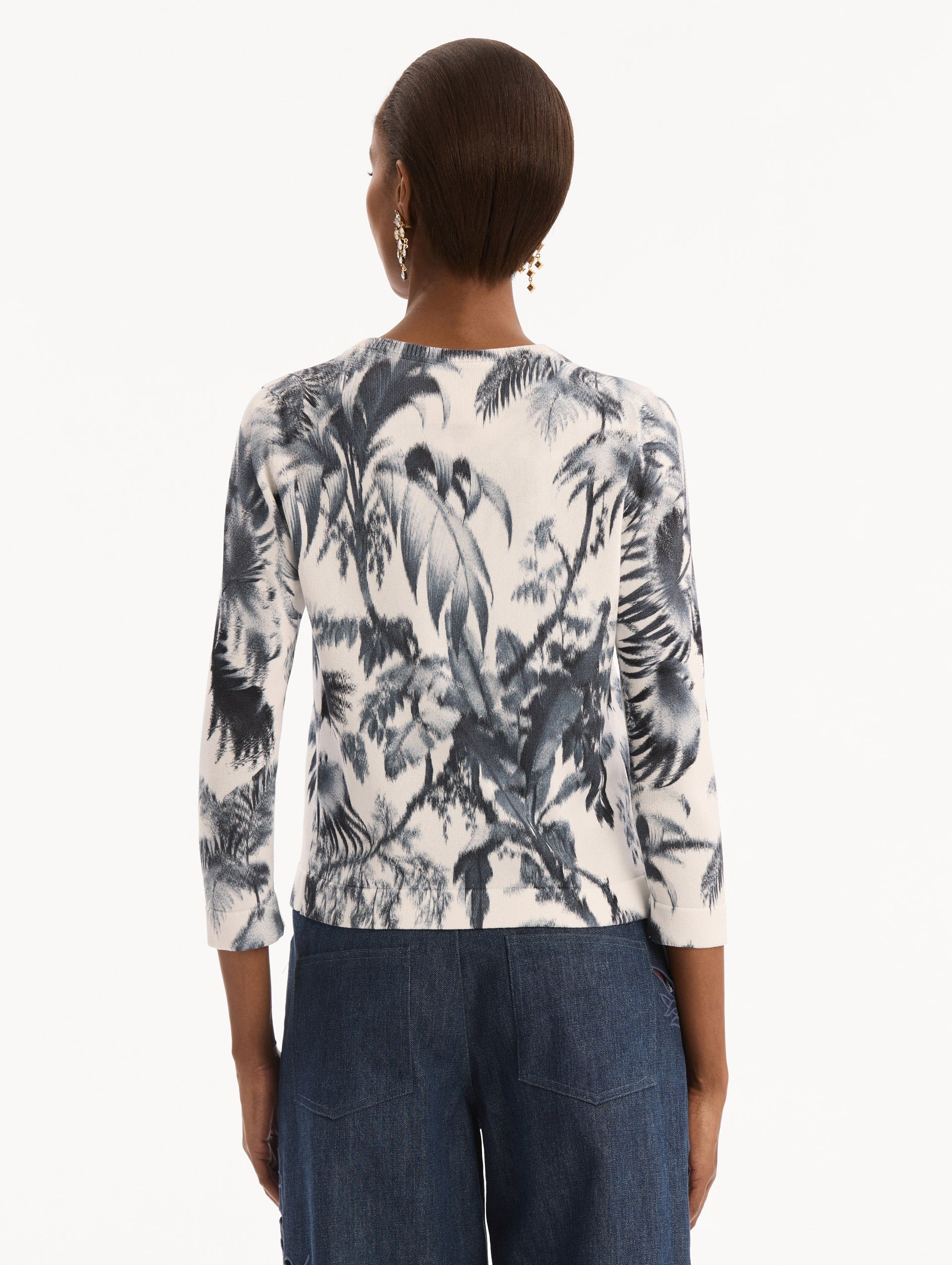 Oscar de la Renta Chiné Palm Leaves Cardigan