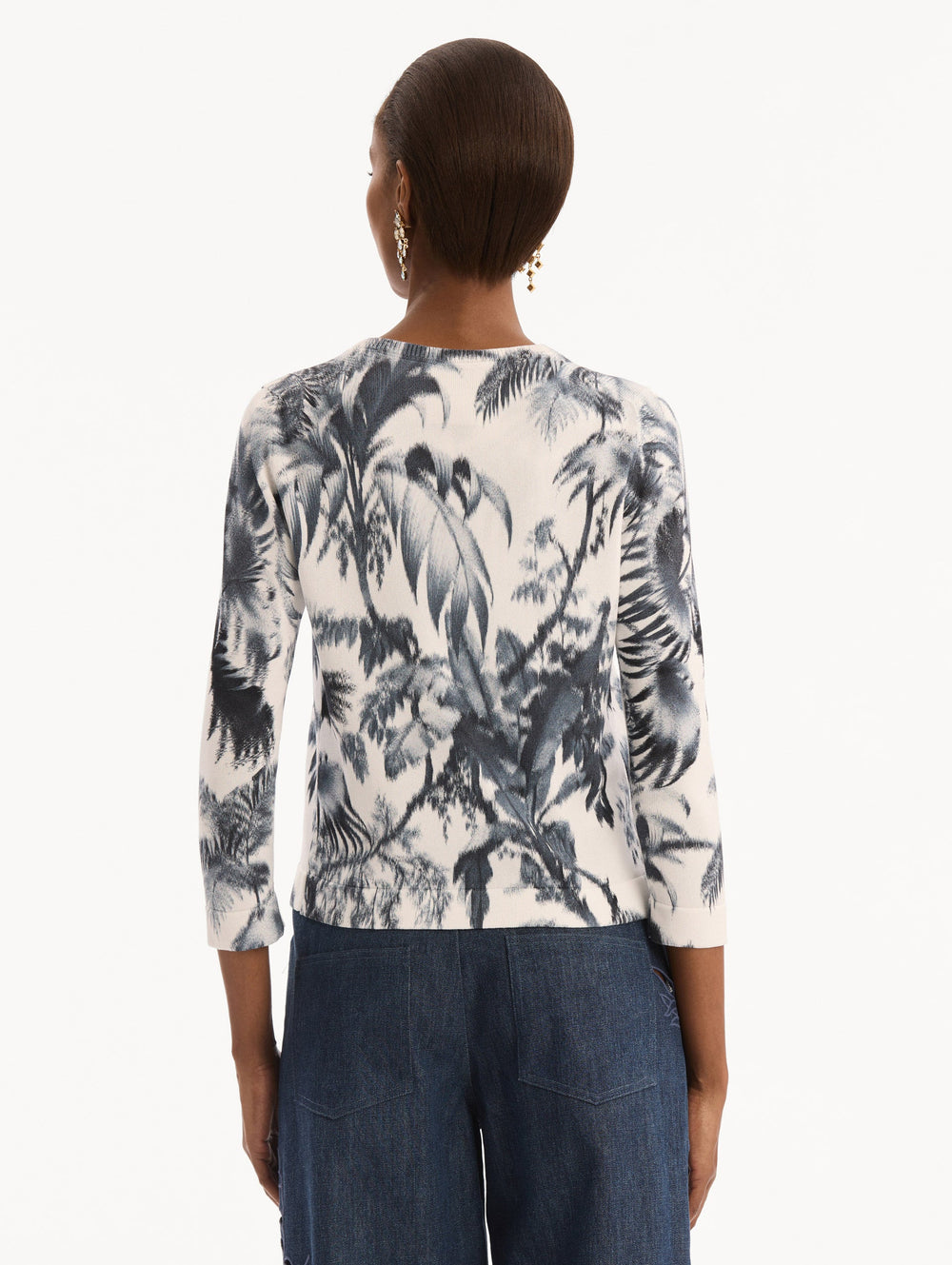 Oscar de la Renta Chiné Palm Leaves Cardigan