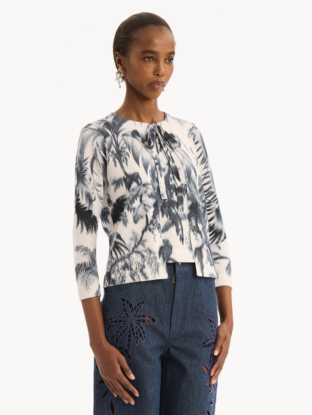 Oscar de la Renta Chiné Palm Leaves Cardigan