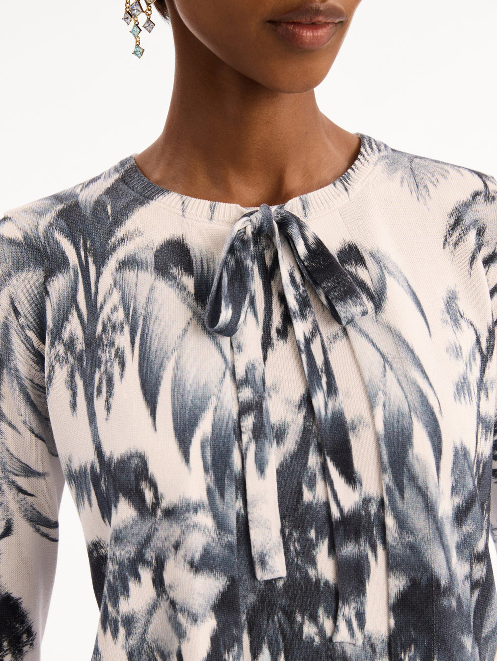 Oscar de la Renta Chiné Palm Leaves Cardigan
