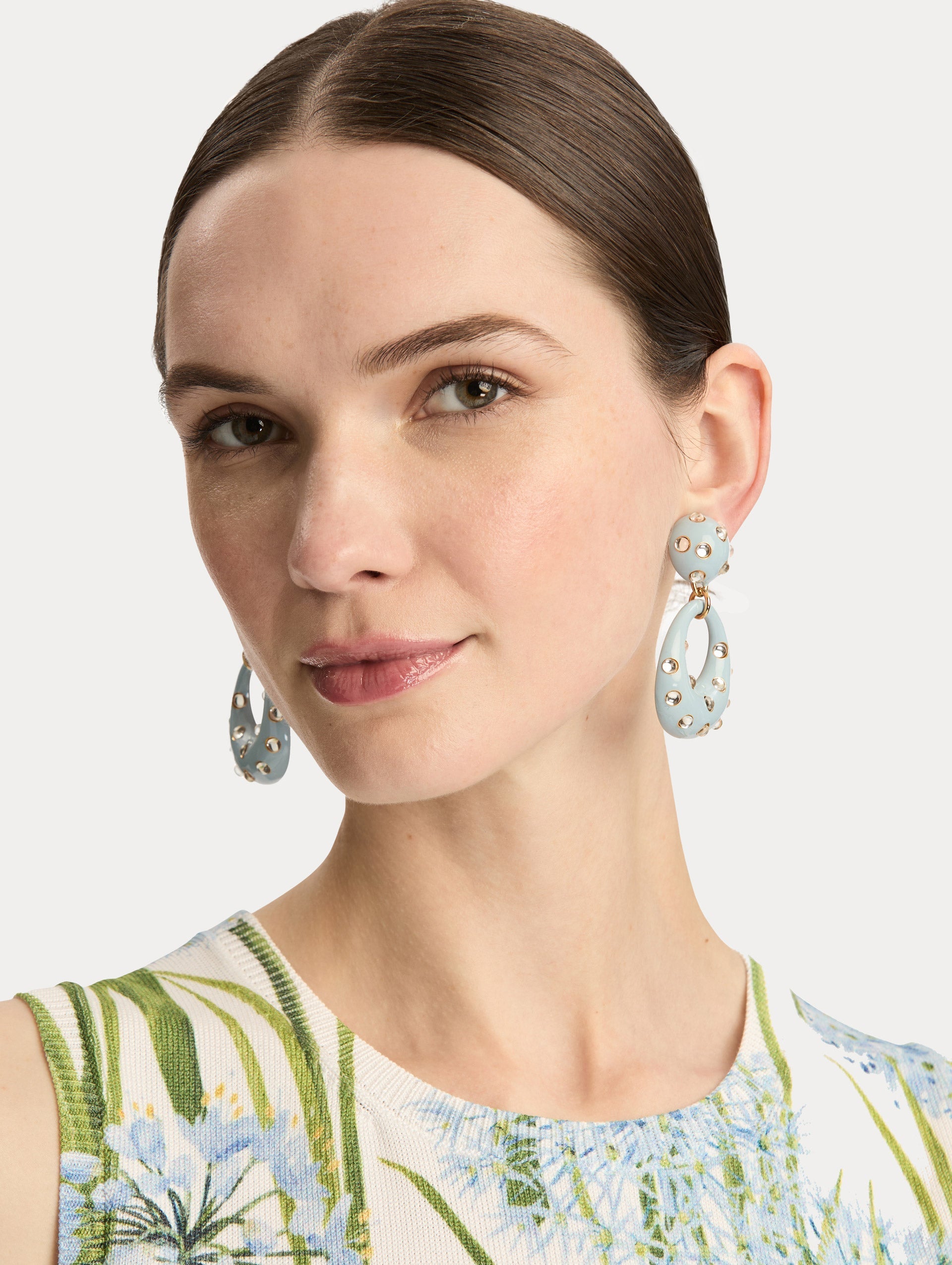 Oscar de la Renta Enamel Cabochon Hoop Clip-On Earrings