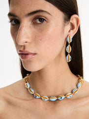 Oscar de la Renta Enamel Cowrie Shell Clip-On Earrings