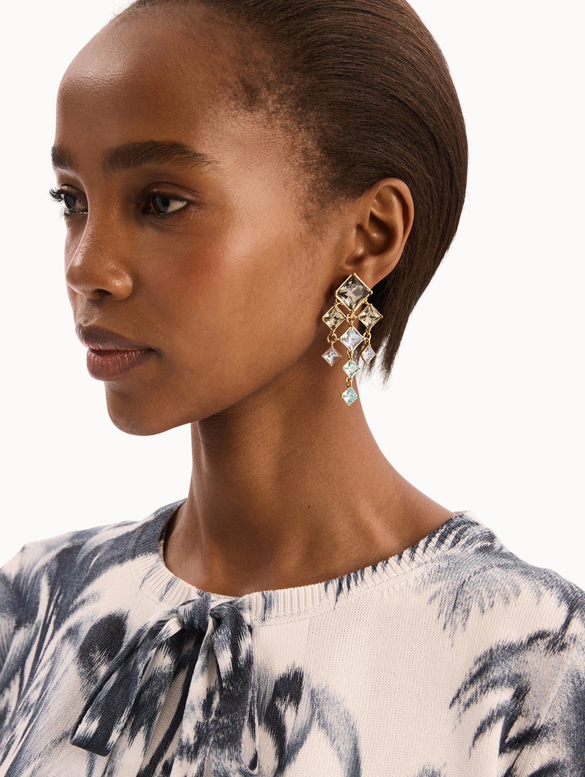 Oscar de la Renta Square-Cut Rhinestone Chandelier Clip-On Earrings