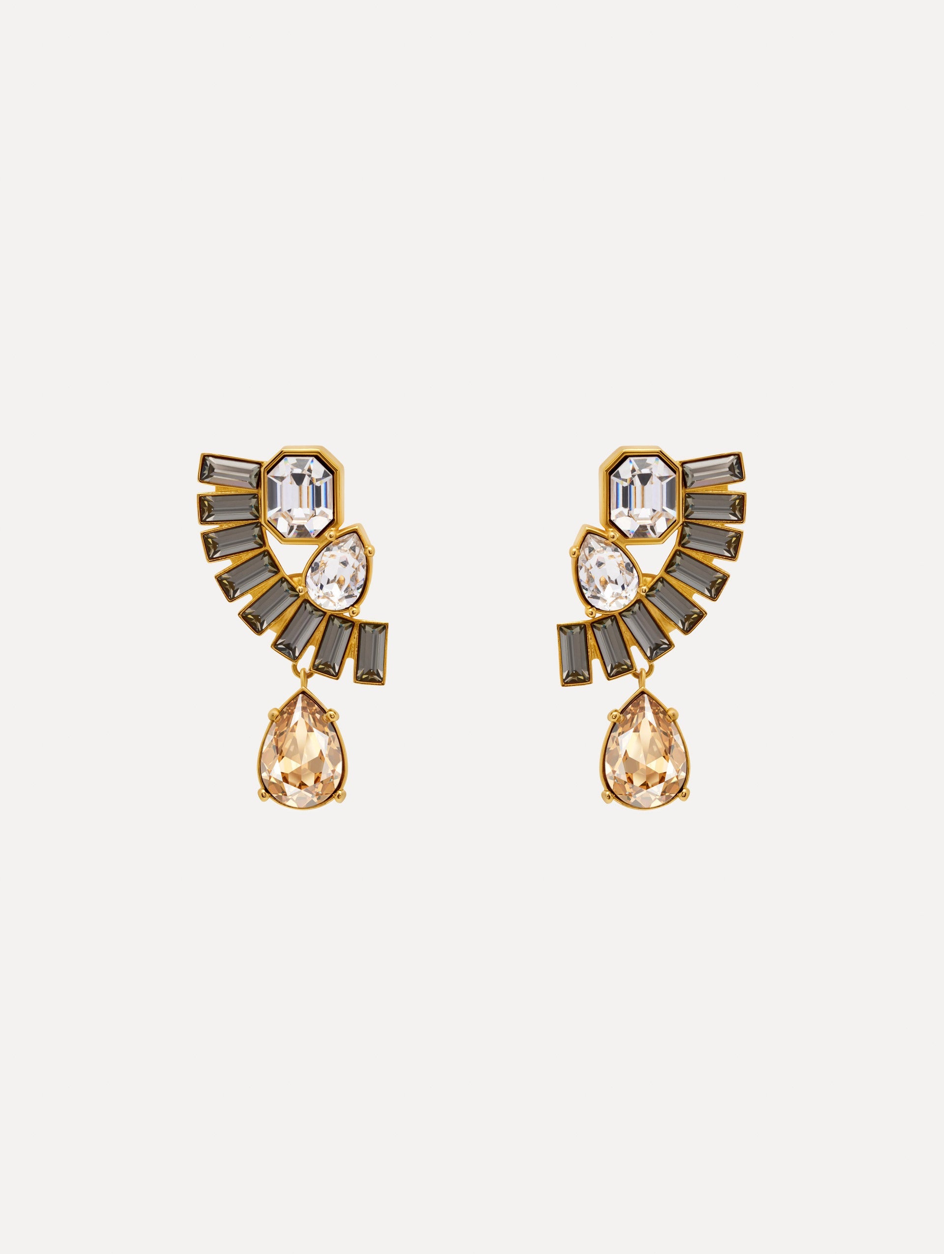 Oscar de la Renta Fan Rhinestone Clip-On Earrings