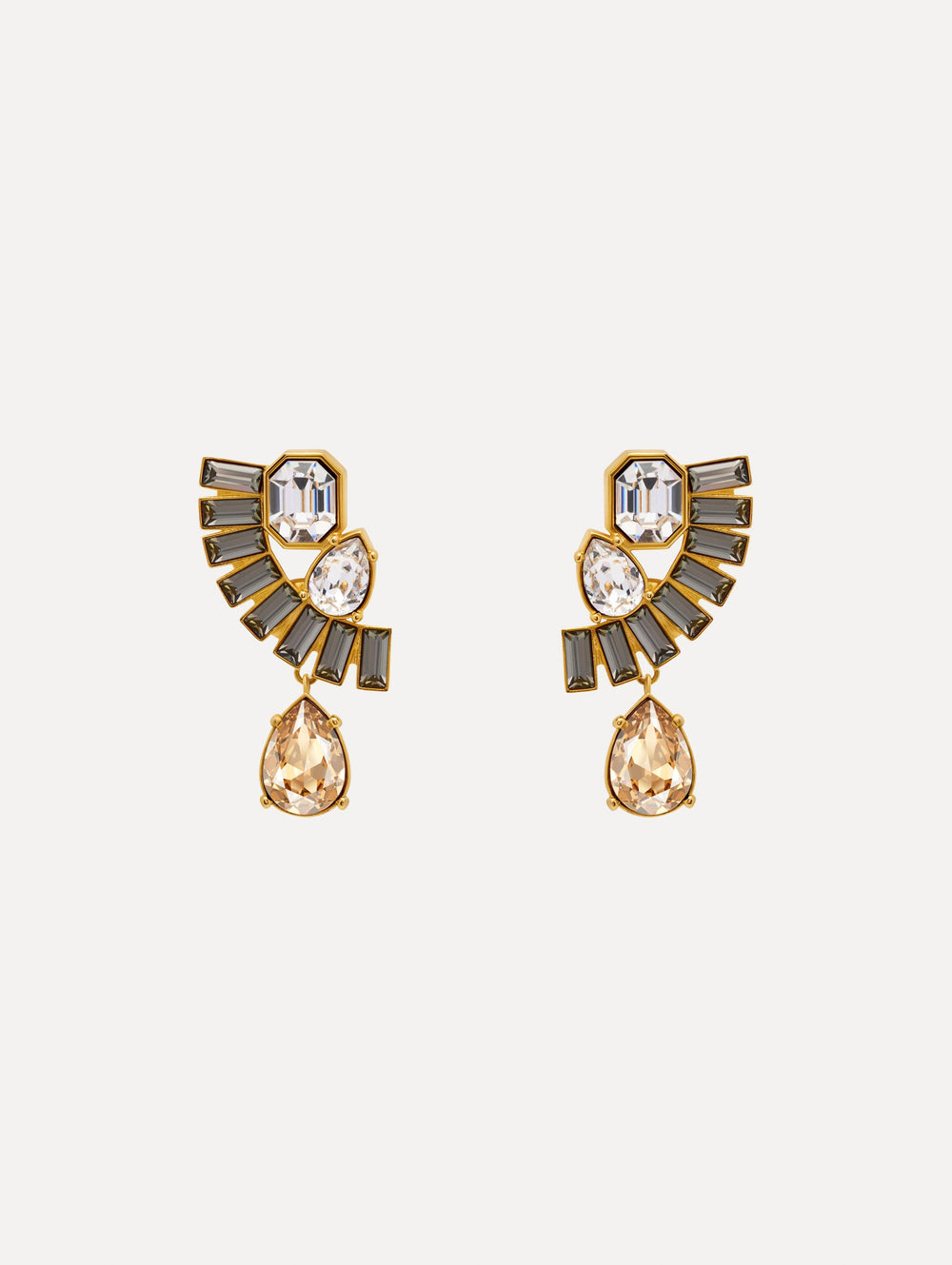Oscar de la Renta Fan Rhinestone Clip-On Earrings