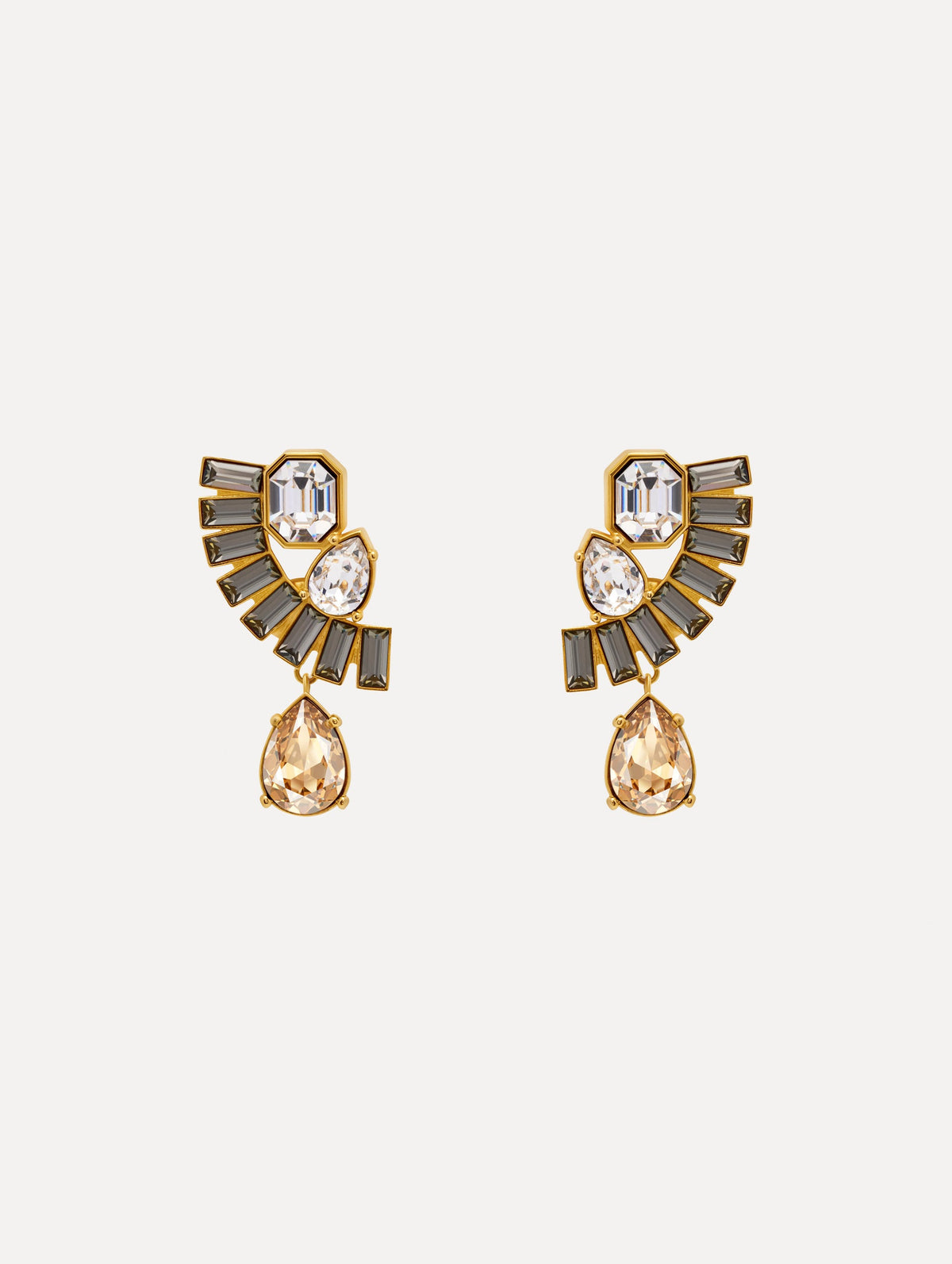 Oscar de la Renta Fan Rhinestone Clip-On Earrings