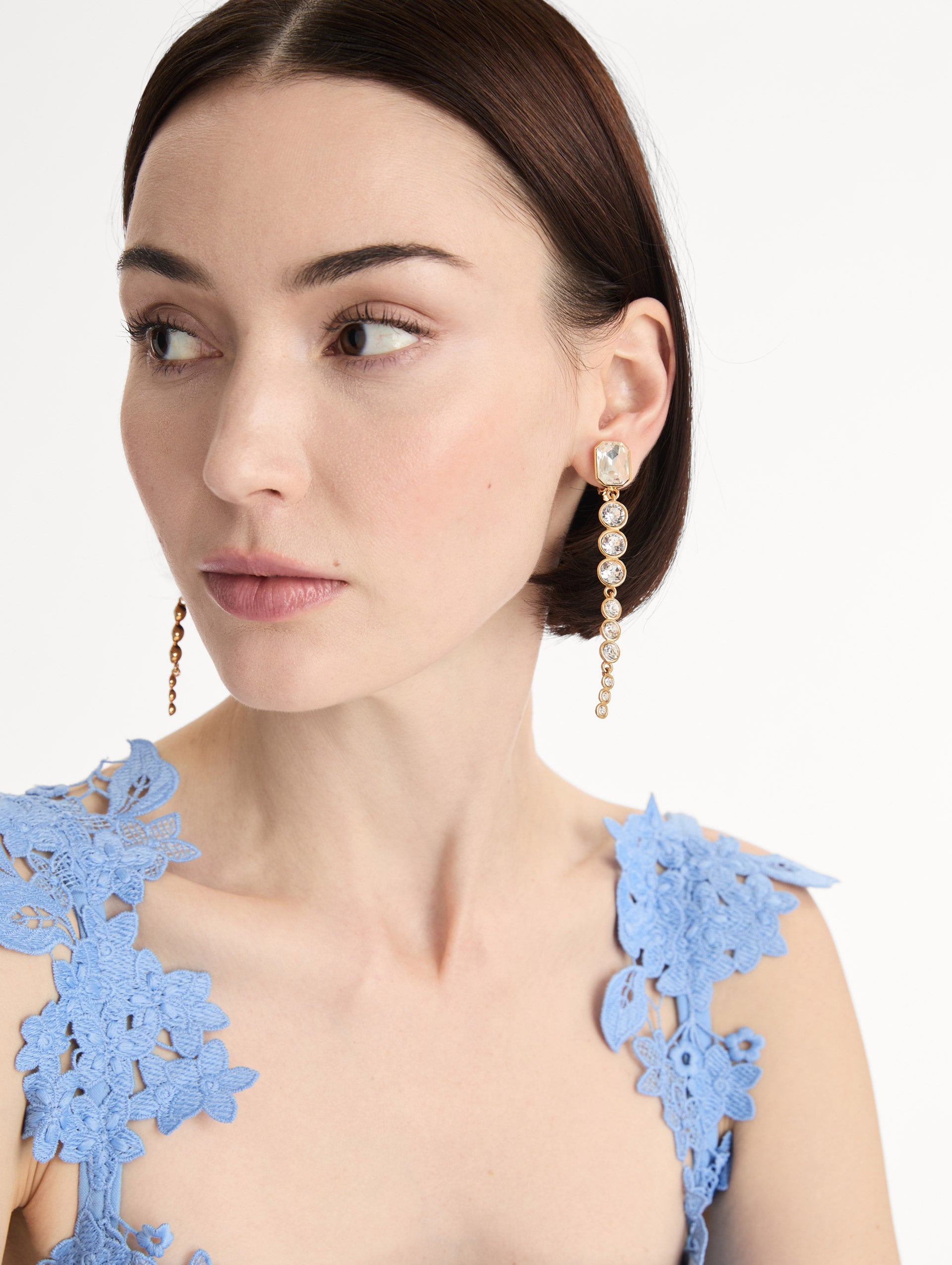 Oscar de la Renta Cascading Mixed-Stone Drop Clip-On Earrings