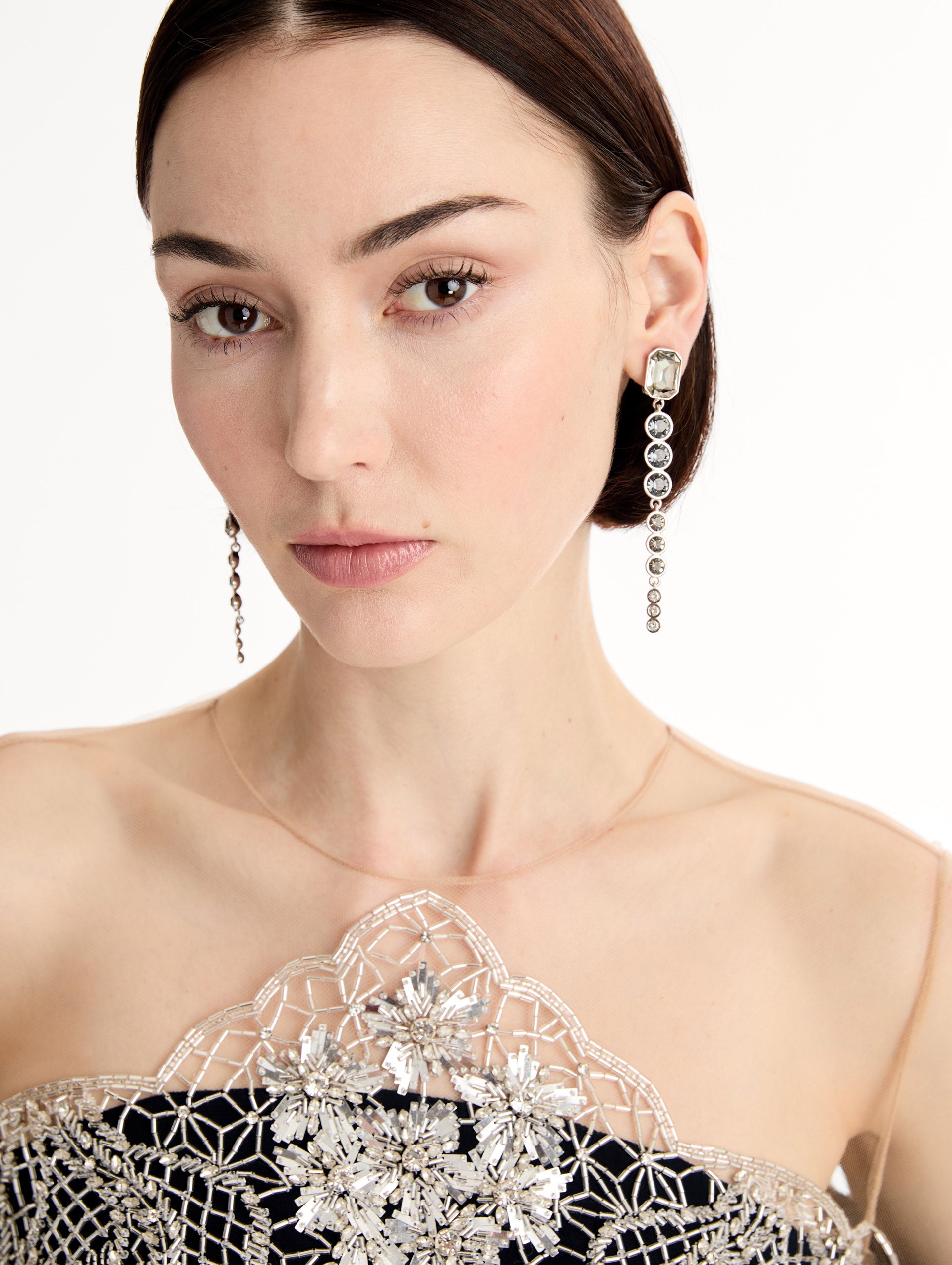 Oscar de la Renta Cascading Mixed-Stone Drop Clip-On Earrings