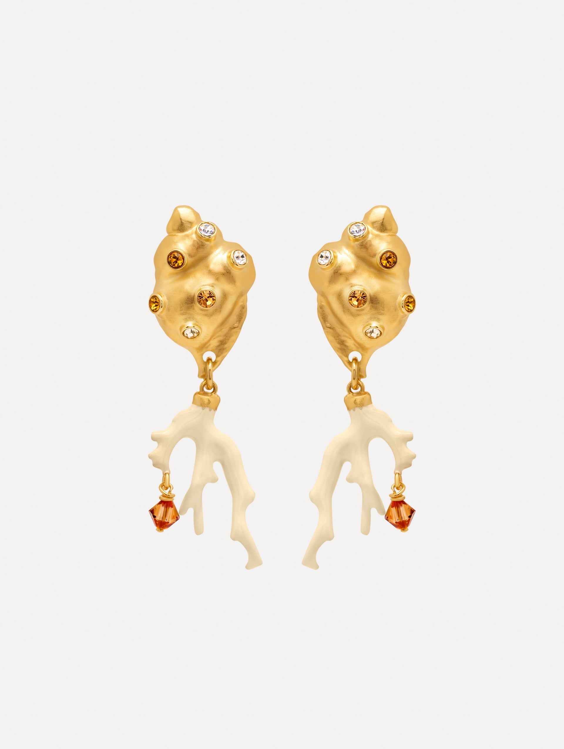 Oscar de la Renta Seashell and Coral Clip-On Earrings
