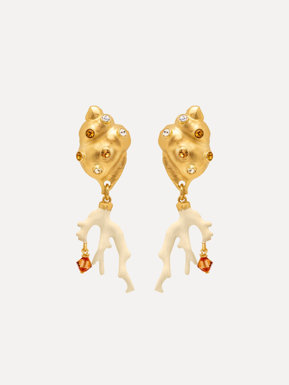 Oscar de la Renta Seashell and Coral Clip-On Earrings