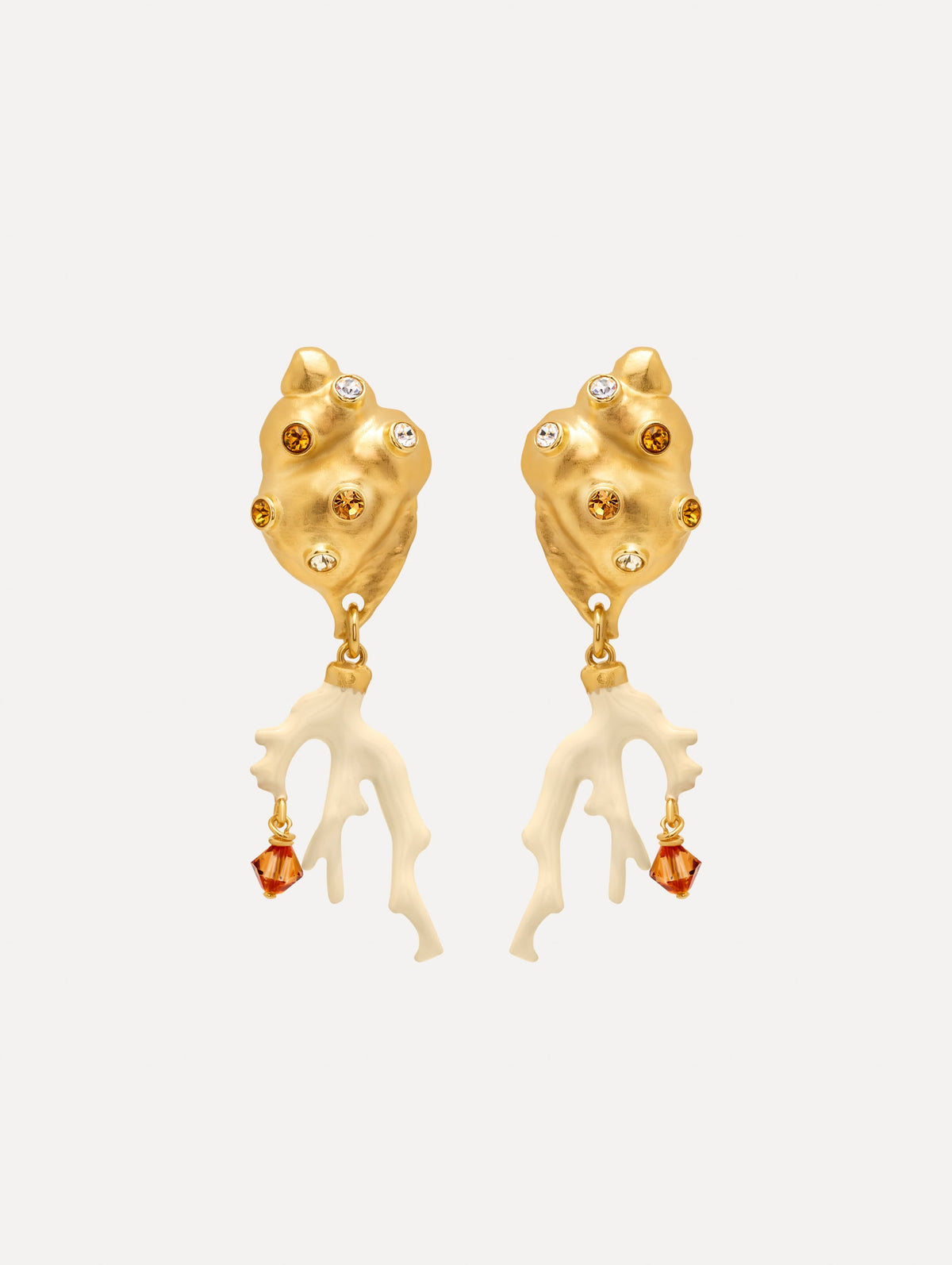 Oscar de la Renta Seashell and Coral Clip-On Earrings