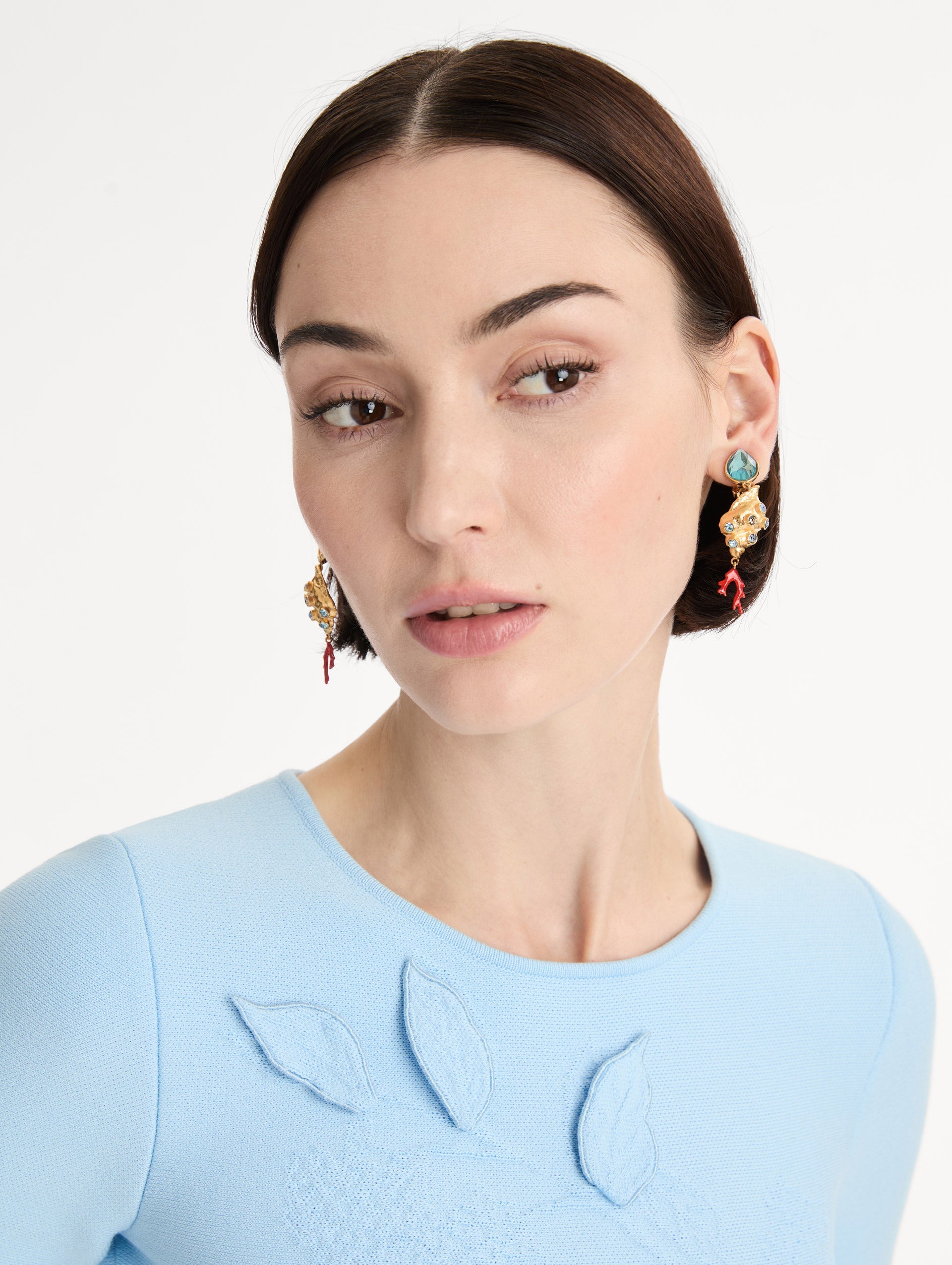 Oscar de la Renta Mixed-Seashell Drop Clip-On Earrings