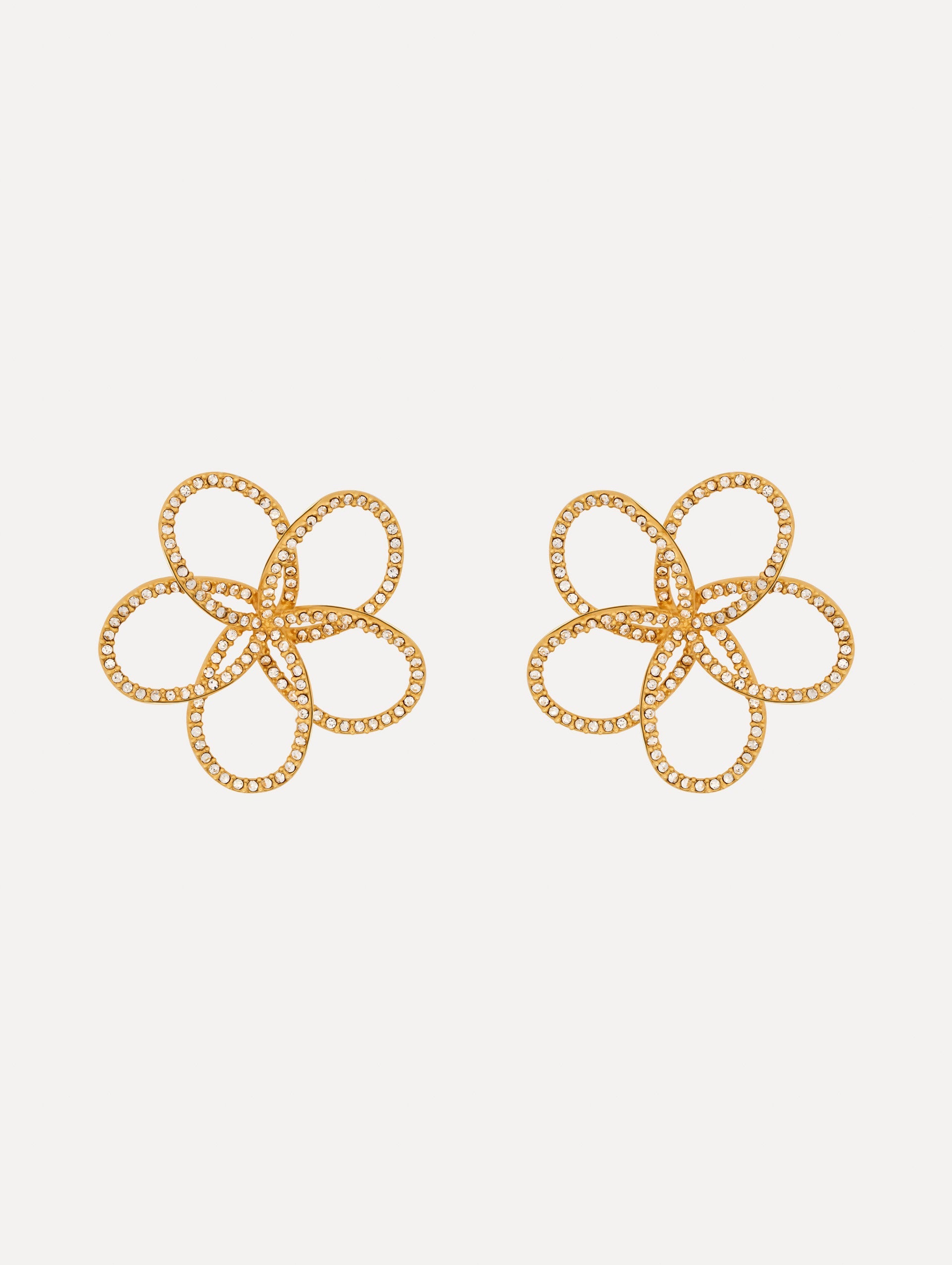 Oscar de la Renta Flower Rhinestone Chain-Link Earrings