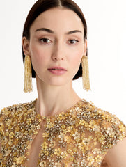 Oscar de la Renta Beaded Tassel Drop Clip-On Earrings