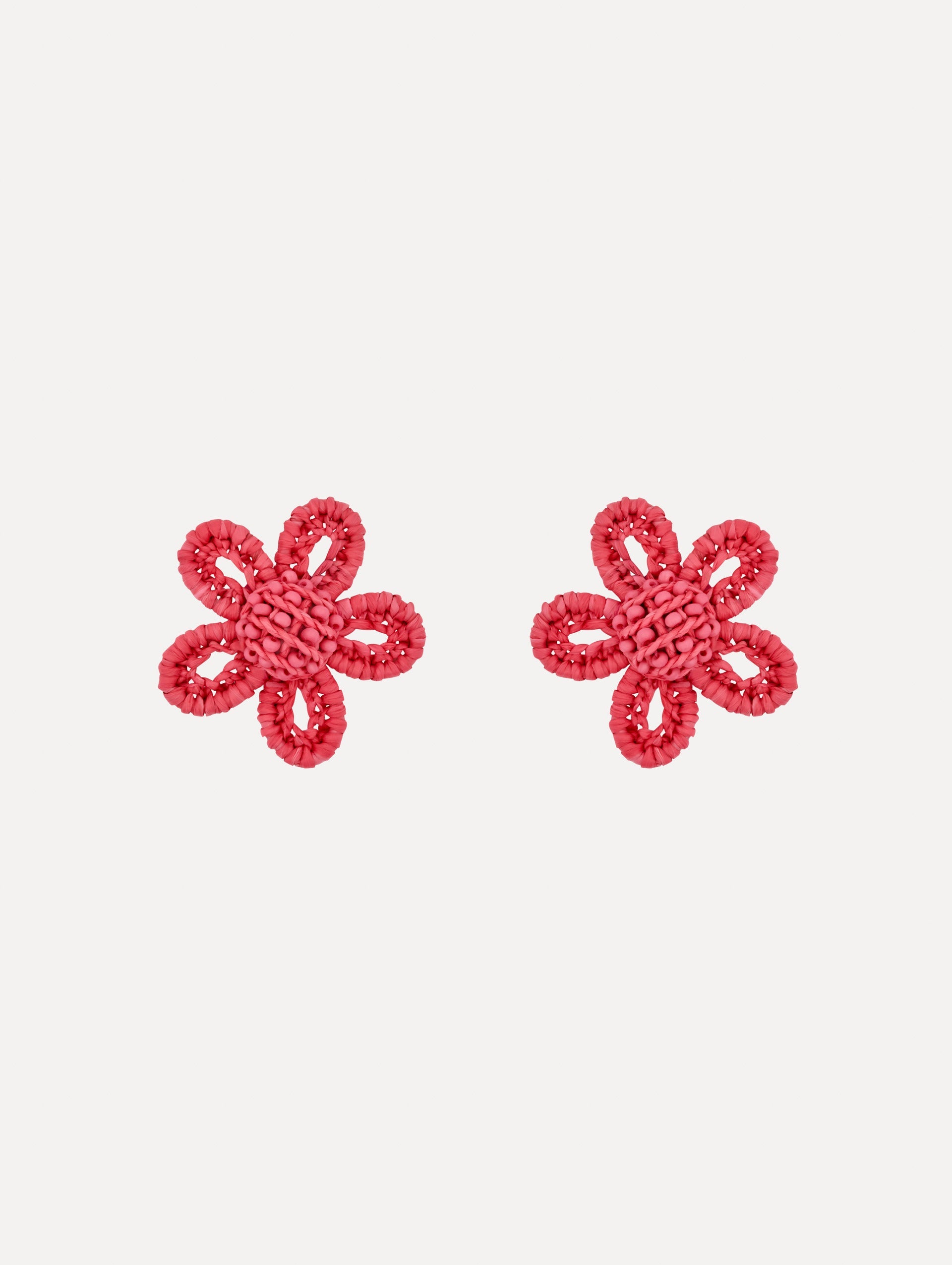 Oscar de la Renta Small Woven Raffia Flower Earrings