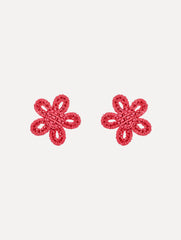 Oscar de la Renta Small Woven Raffia Flower Earrings